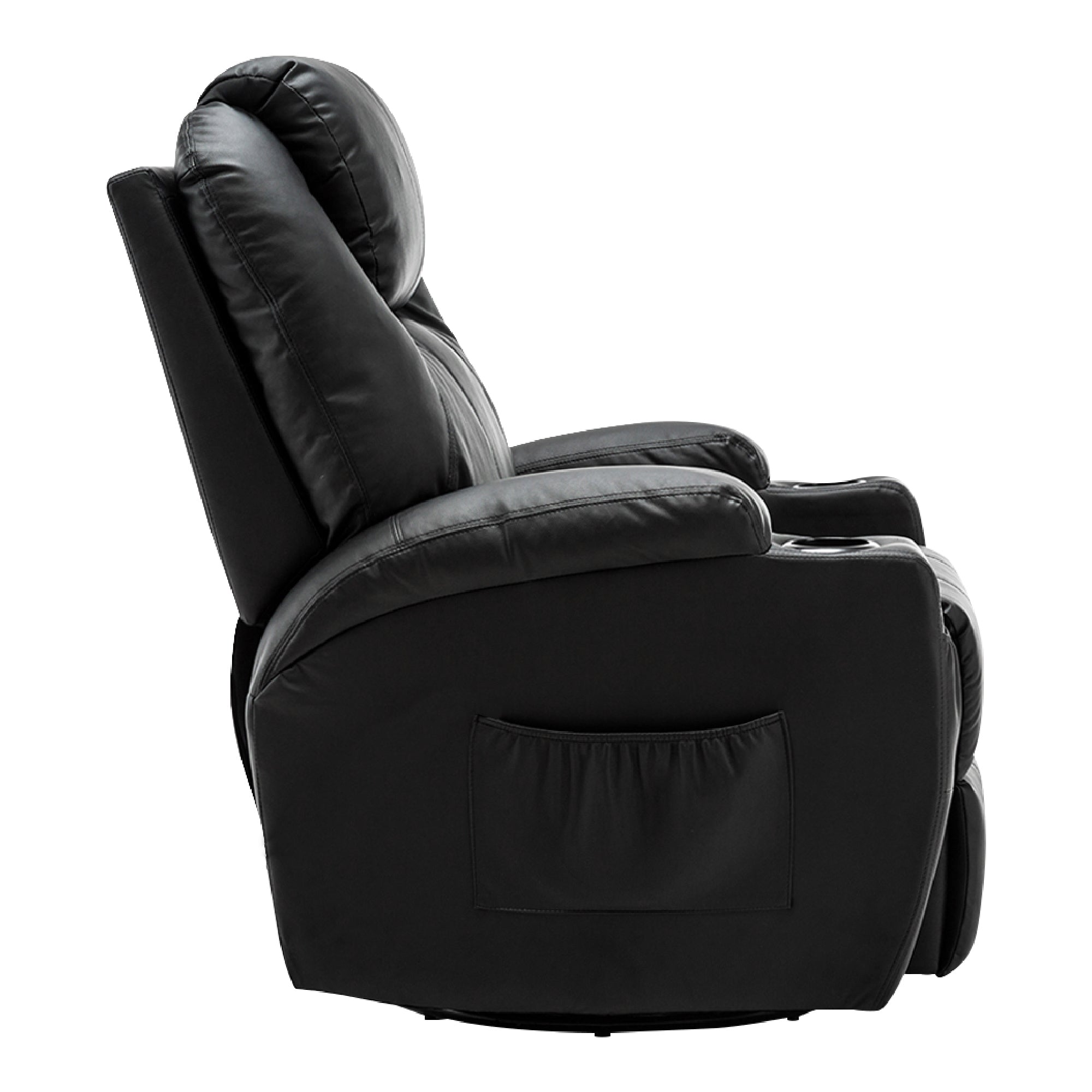 MCombo Poltrona massaggiante, poltrona TV, reclinabile 7020, con riscaldamento, girevole a 360°, funzione dondolo, regolabile manualmente (ecopelle nera/tessuto grigio/microfibra grigio scuro)