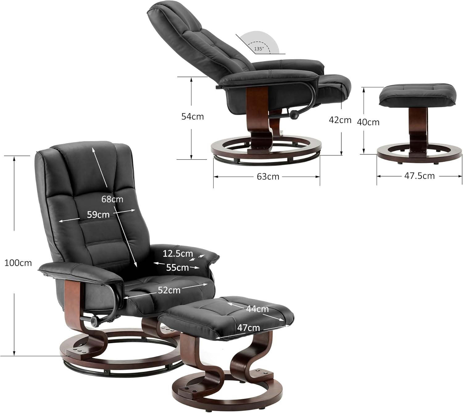 MCombo Poltrona relax con poggiapiedi, poltrona TV girevole a 360° con funzione reclinabile, poltrona TV con portata massima di 120 kg, moderna poltrona lounge per soggiorno, 9019