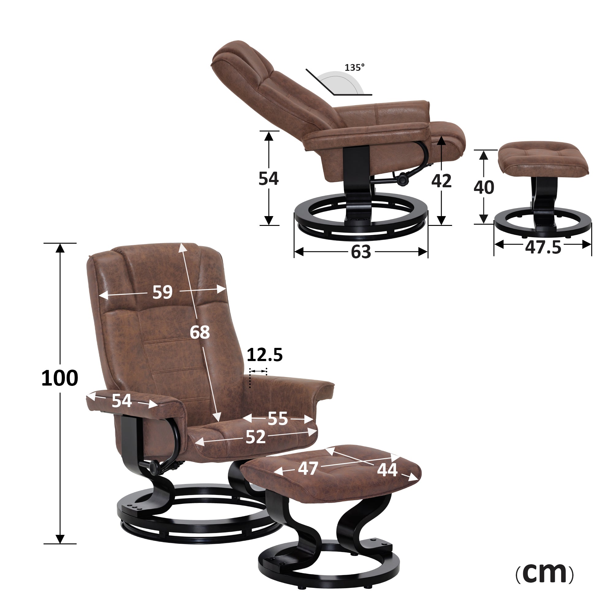 MCombo Poltrona relax con poggiapiedi, poltrona TV girevole a 360° con funzione reclinabile, poltrona TV con portata massima di 120 kg, moderna poltrona lounge per soggiorno, 9019