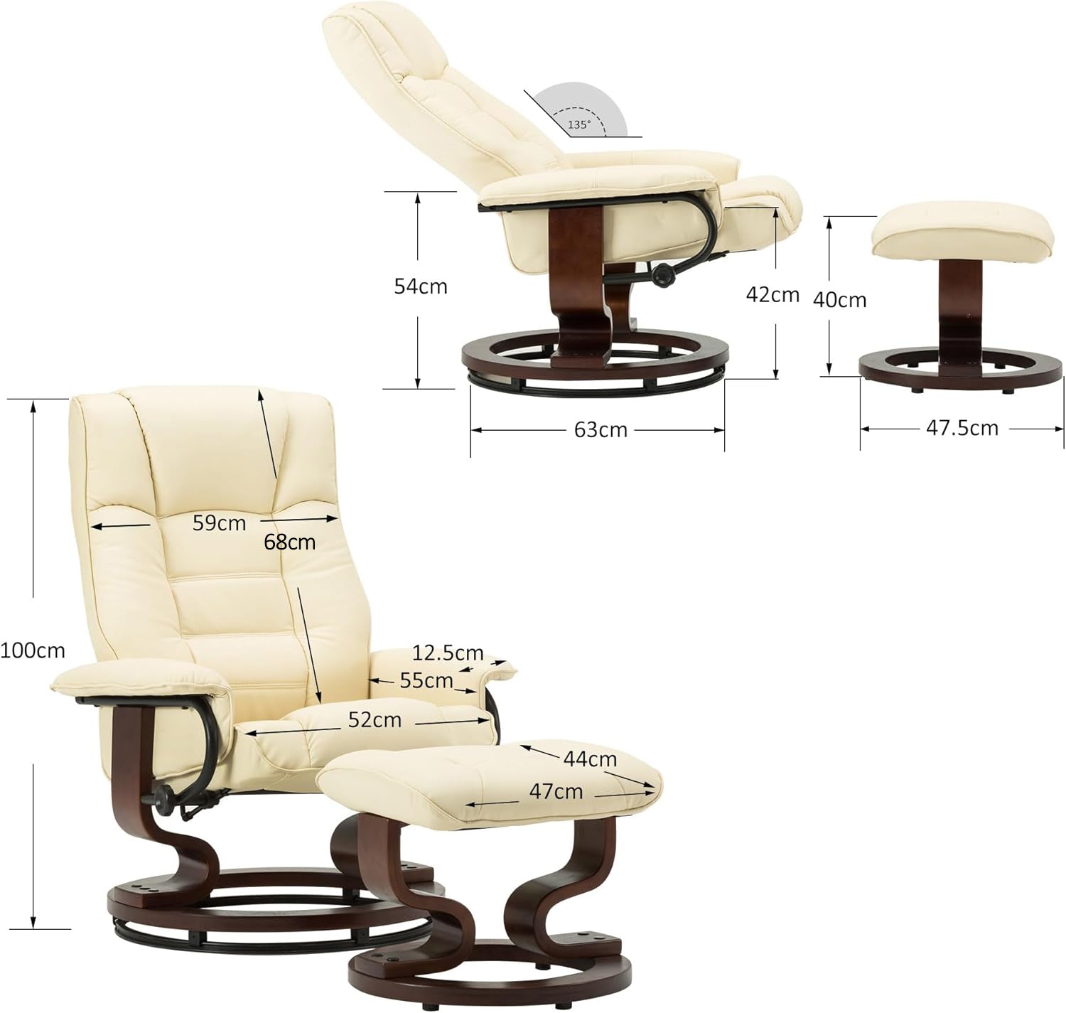 MCombo Poltrona relax con poggiapiedi, poltrona TV girevole a 360° con funzione reclinabile, poltrona TV con portata massima di 120 kg, moderna poltrona lounge per soggiorno, 9019