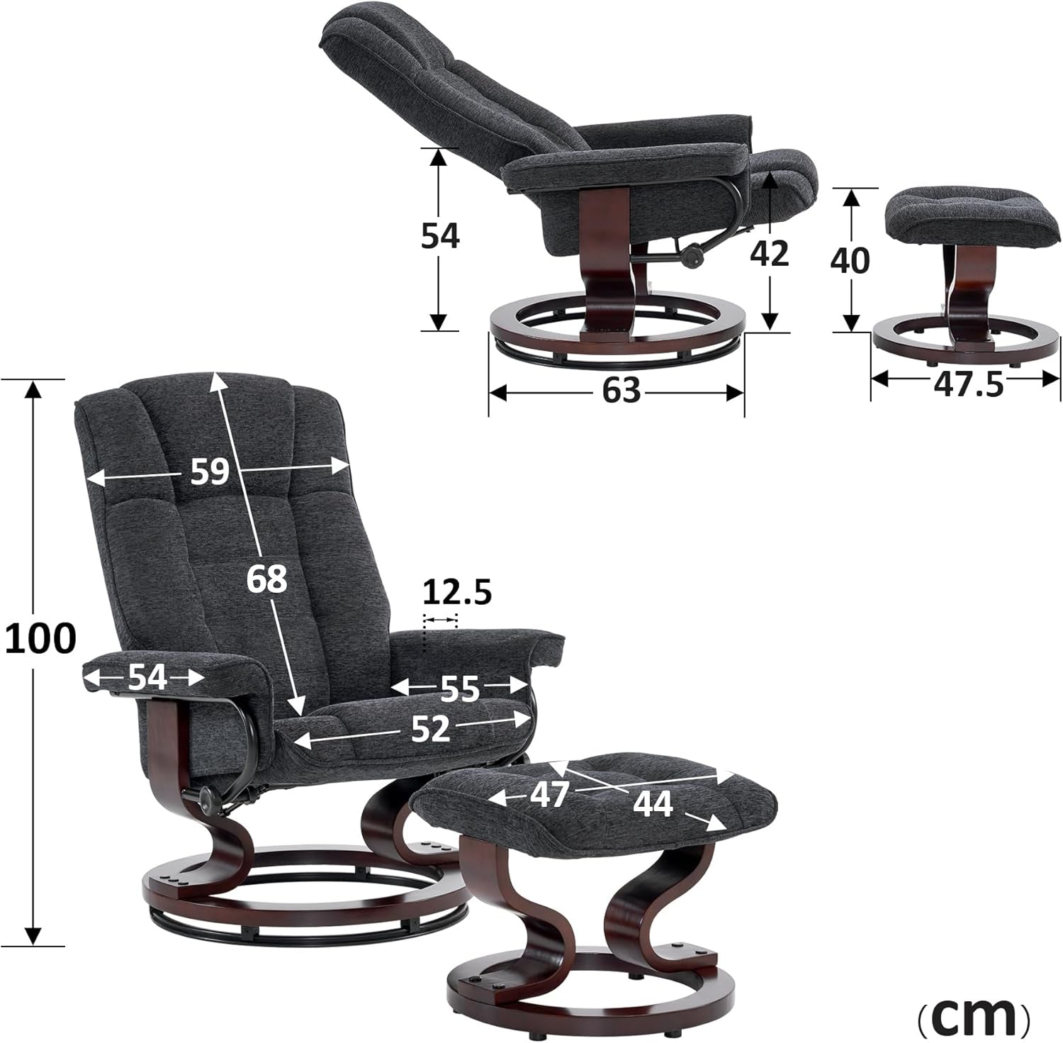 MCombo Poltrona relax con poggiapiedi, poltrona TV girevole a 360° con funzione reclinabile, poltrona TV con portata massima di 120 kg, moderna poltrona lounge per soggiorno, 9019