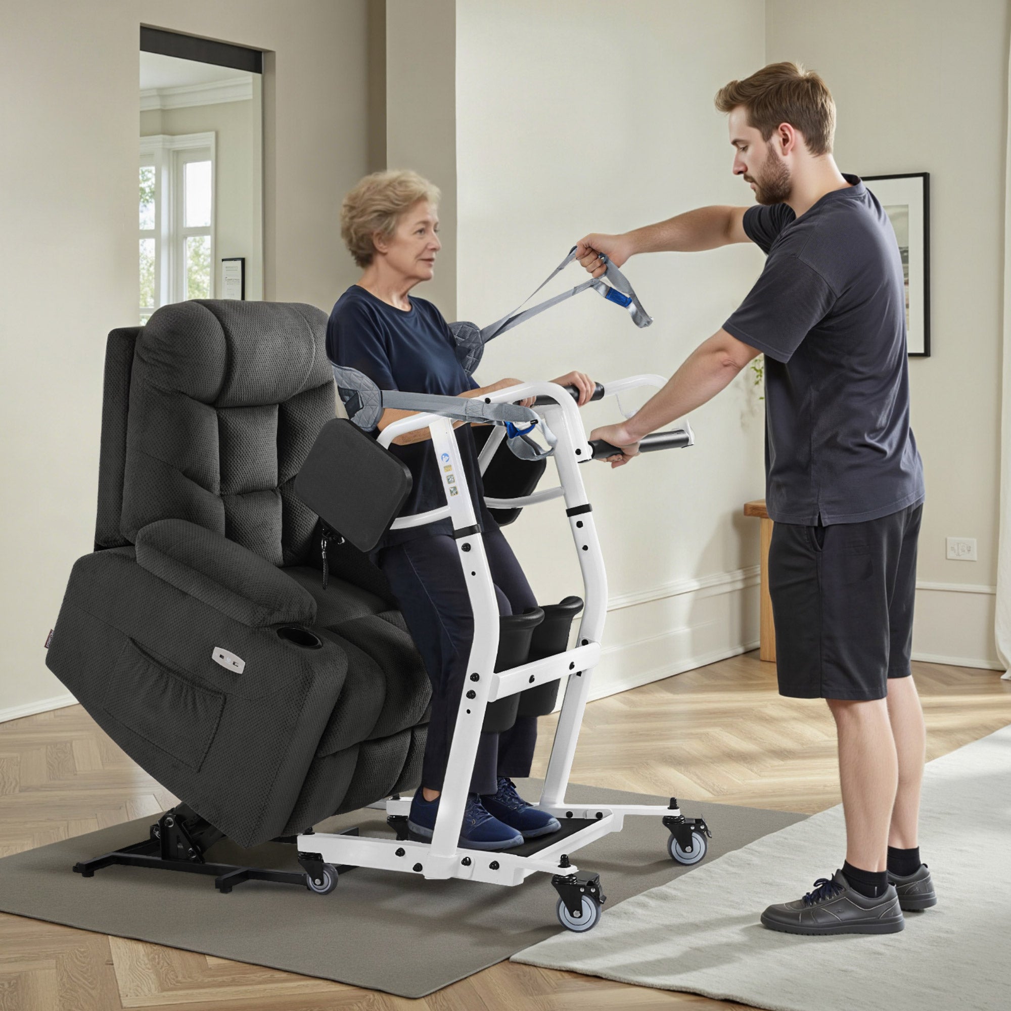 MCombo Sollevatore per pazienti, ausilio per il letto per anziani, dispositivi di assistenza e cura, ausilio per il trasferimento, 180 kg, ausilio per la deambulazione, sedia a rotelle, 86*64*118 cm, STA446/STA447