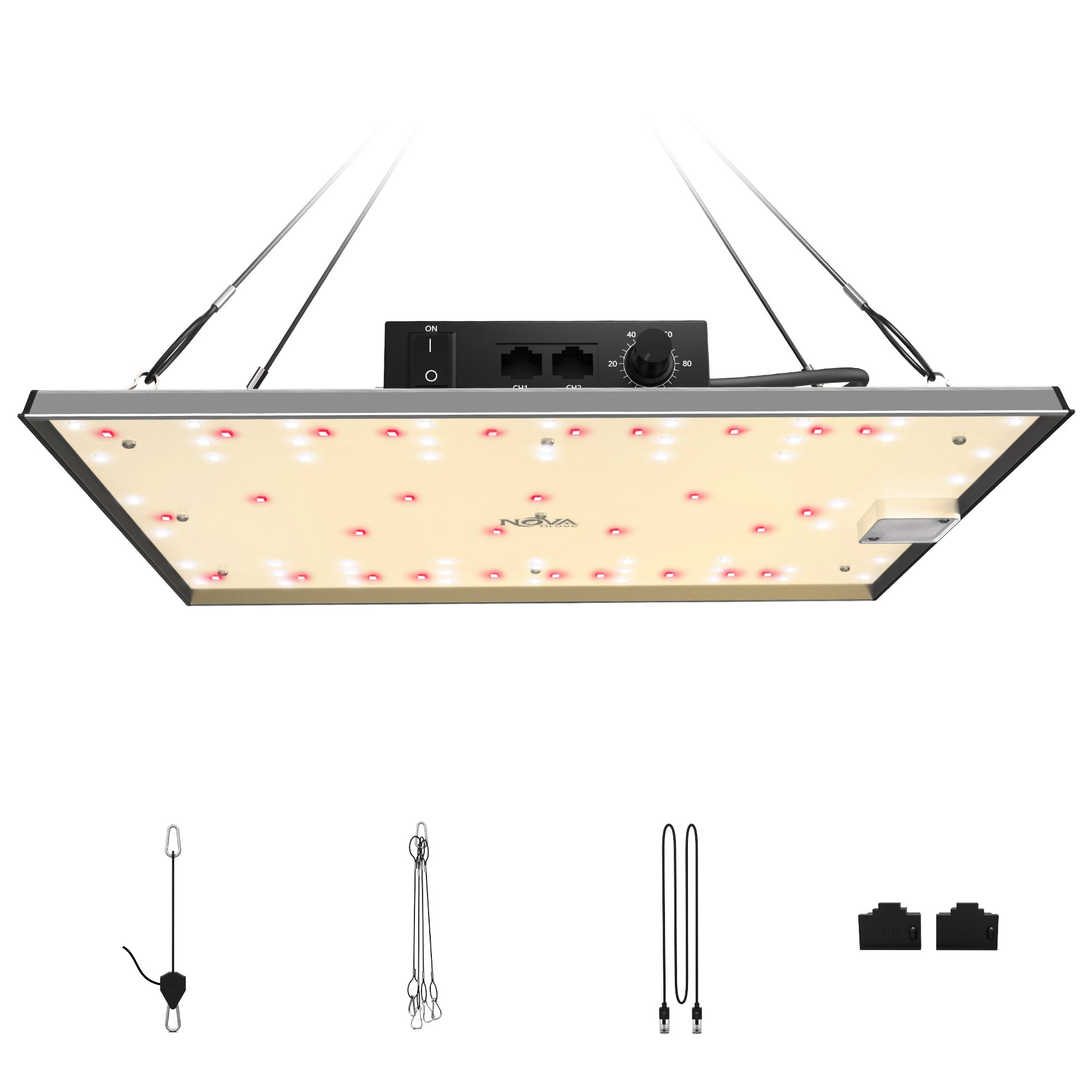 NovaGrove Lampada LED a spettro completo per piante, luce da coltivazione da 100 W per grow box. Luce con dimmer e funzione daisy chain, EC10.