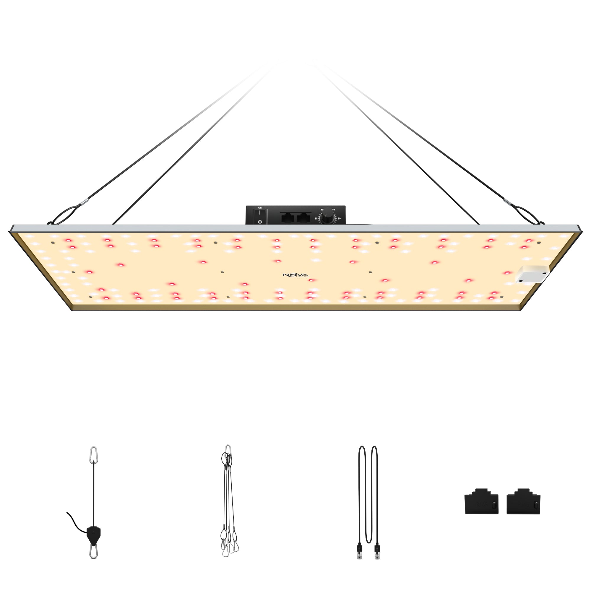 NovaGrove Lampada LED a spettro completo per piante, luce di coltivazione da 200W per grow box 60x120 cm, dimmerabile con funzione daisy chain, EC20