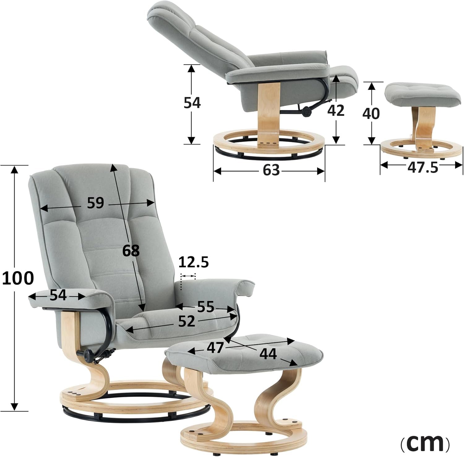MCombo Poltrona relax con poggiapiedi, poltrona TV girevole a 360° con funzione reclinabile, poltrona TV con portata massima di 120 kg, moderna poltrona lounge per soggiorno, 9019