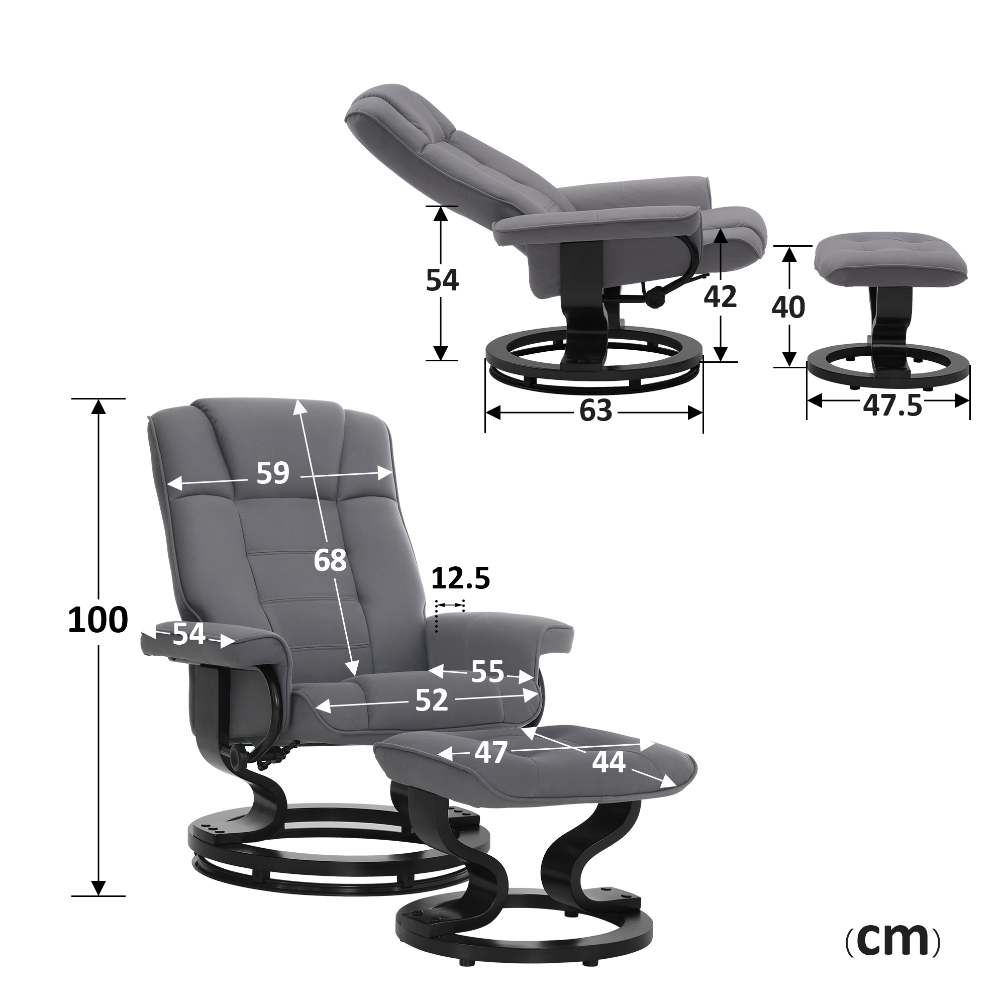 MCombo Poltrona relax con poggiapiedi, poltrona TV girevole a 360° con funzione reclinabile, poltrona TV con portata massima di 120 kg, moderna poltrona lounge per soggiorno, 9019