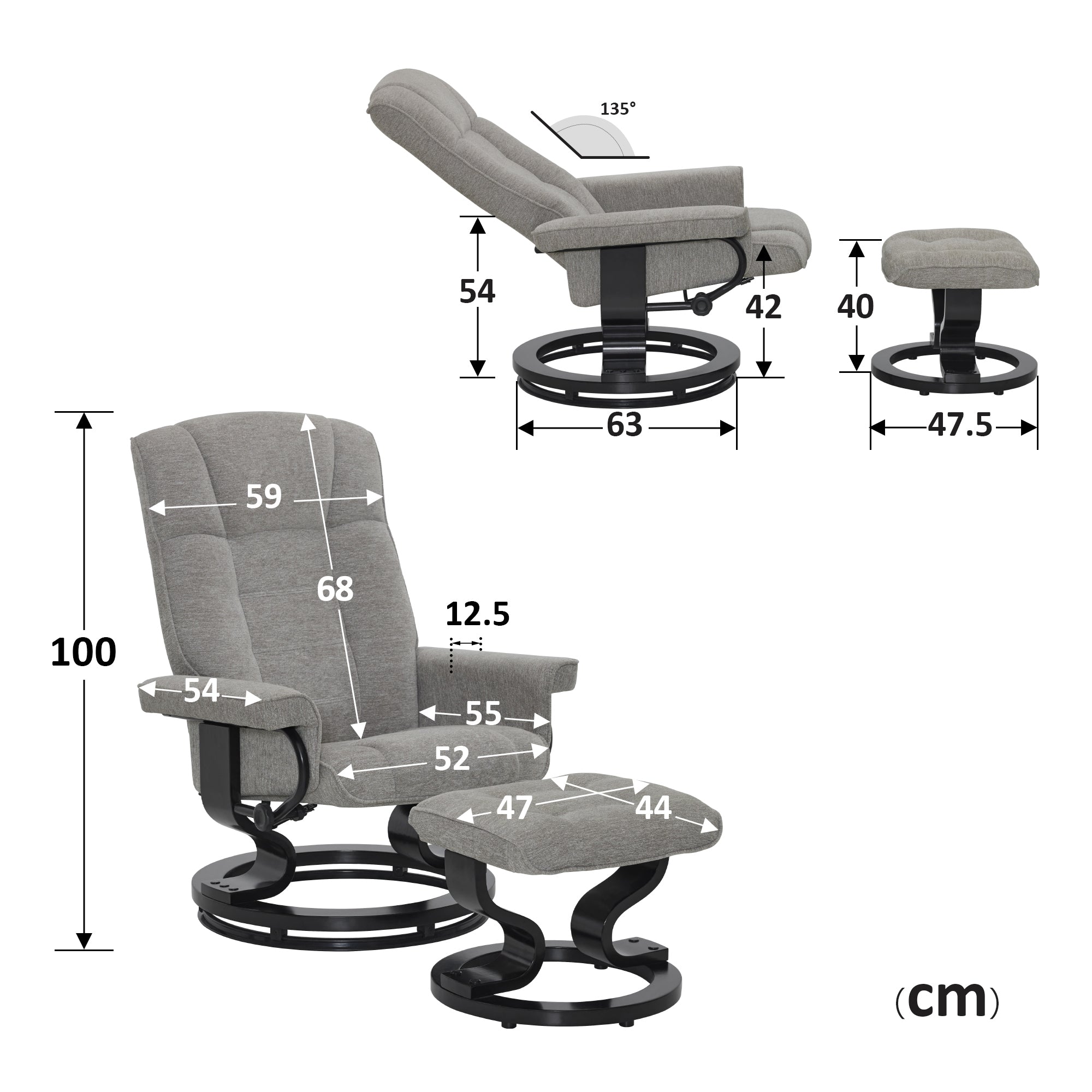 MCombo Poltrona relax con poggiapiedi, poltrona TV girevole a 360° con funzione reclinabile, poltrona TV con portata massima di 120 kg, moderna poltrona lounge per soggiorno, 9019
