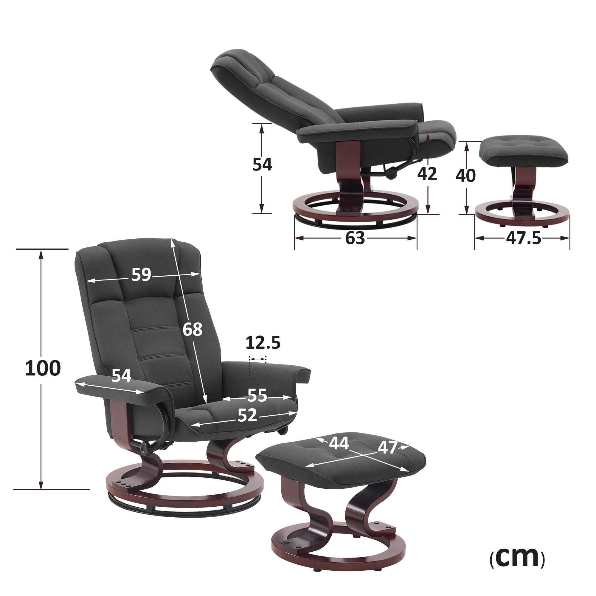 MCombo Poltrona relax con poggiapiedi, poltrona TV girevole a 360° con funzione reclinabile, poltrona TV con portata massima di 120 kg, moderna poltrona lounge per soggiorno, 9019