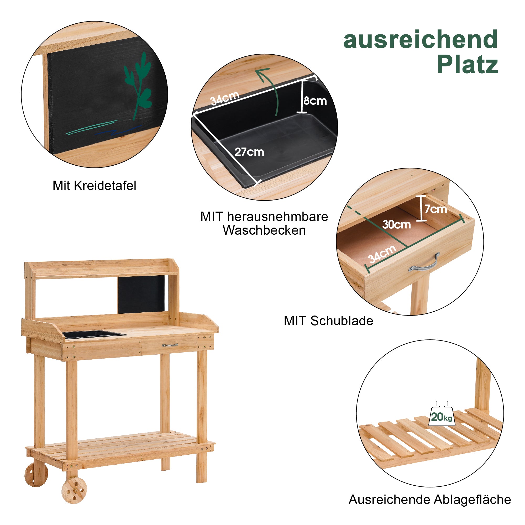 MCombo Planten tafel Tuin tafel Bloem tafel met Wielen Bak Weerbestendig Hout 0416