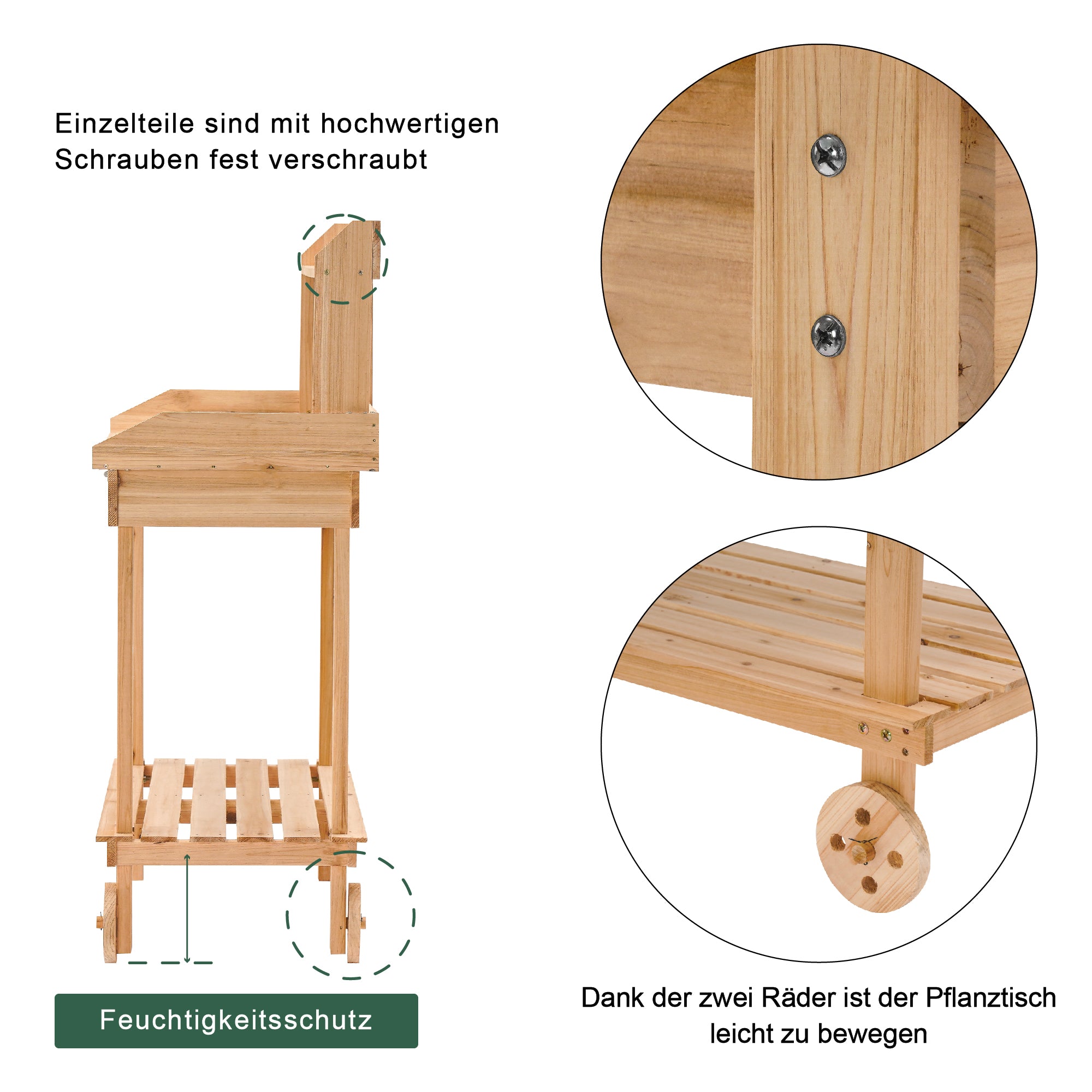 MCombo Planten tafel Tuin tafel Bloem tafel met Wielen Bak Weerbestendig Hout 0416