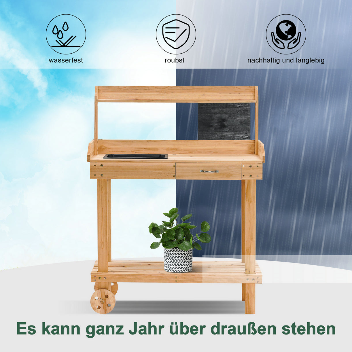 MCombo Planten tafel Tuin tafel Bloem tafel met Wielen Bak Weerbestendig Hout 0416