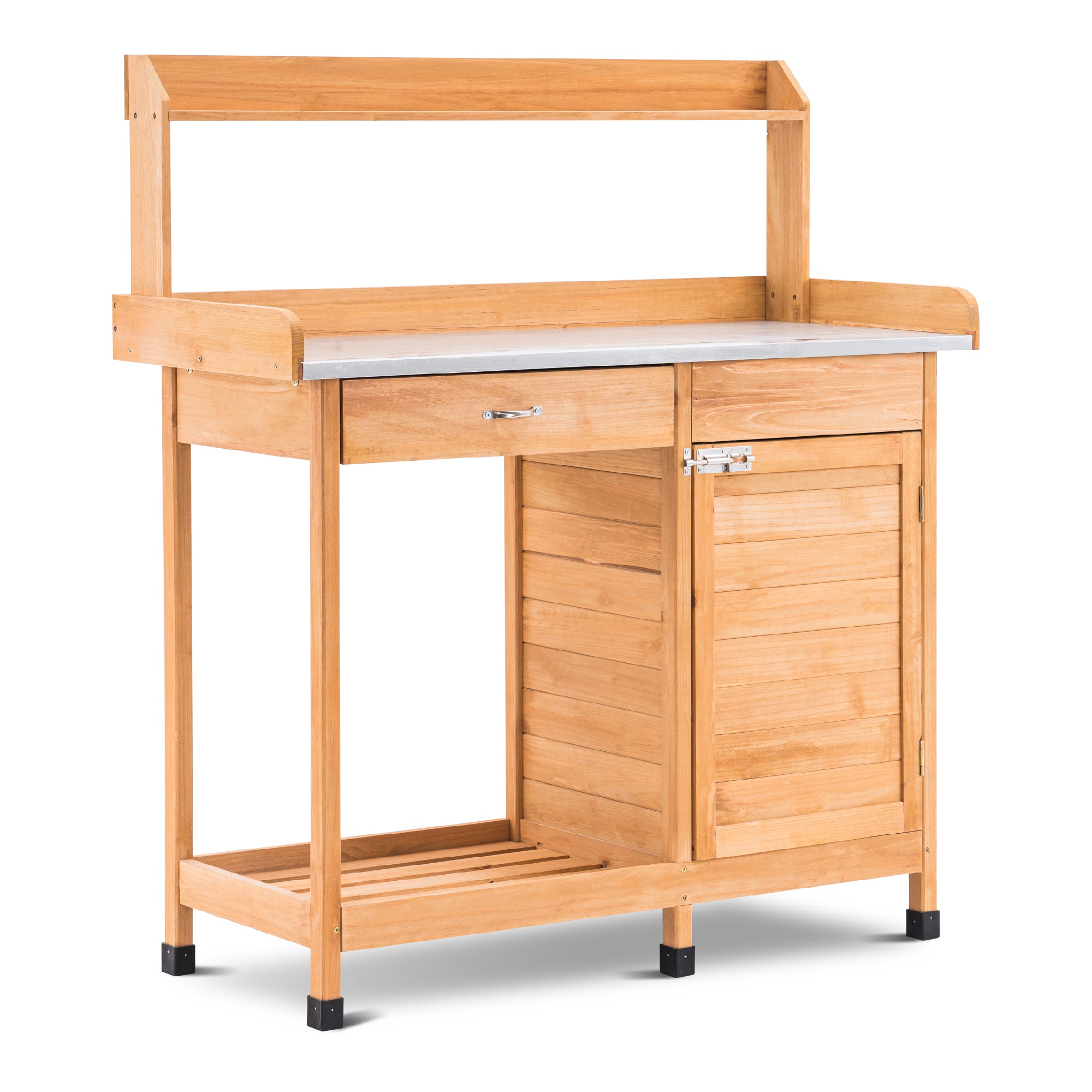 M MCombo Pflanztisch met lade, opbergruimte, verzinkte werkblad & kast, weerbestendige tuintafel met 3 haken, bloementafel van massief hout voor tuin, balkon & terras, 48 x 112 x 126 cm, 0440