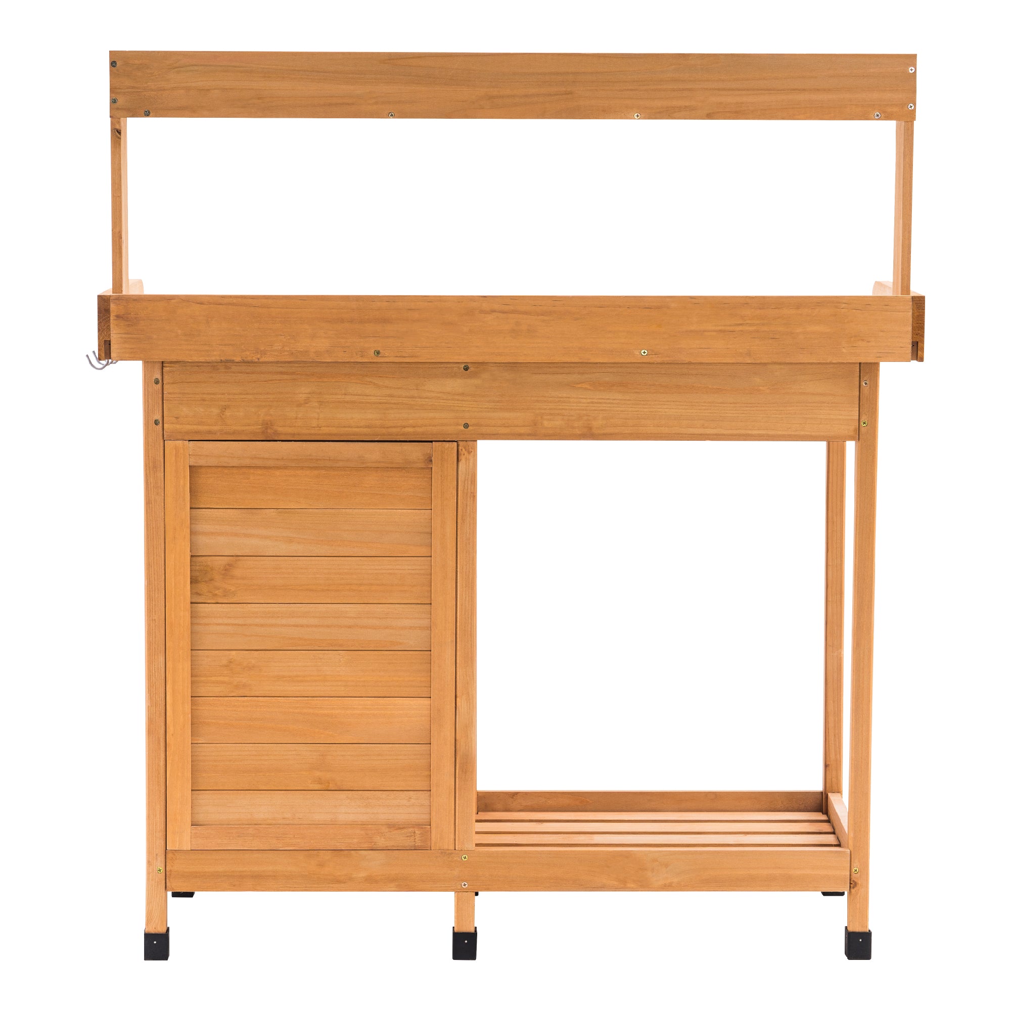 M MCombo Pflanztisch met lade, opbergruimte, verzinkte werkblad & kast, weerbestendige tuintafel met 3 haken, bloementafel van massief hout voor tuin, balkon & terras, 48 x 112 x 126 cm, 0440