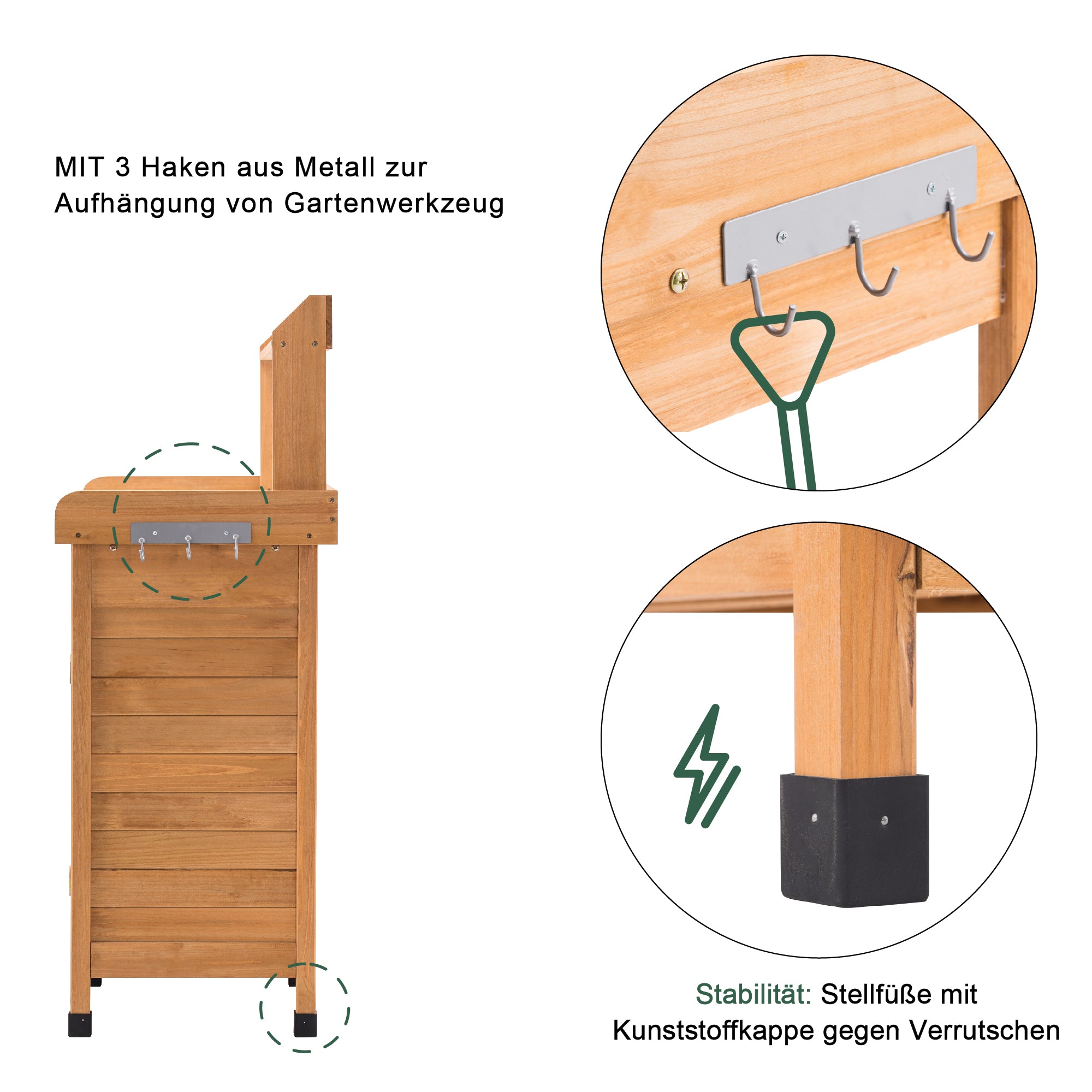 M MCombo Pflanztisch met lade, opbergruimte, verzinkte werkblad & kast, weerbestendige tuintafel met 3 haken, bloementafel van massief hout voor tuin, balkon & terras, 48 x 112 x 126 cm, 0440
