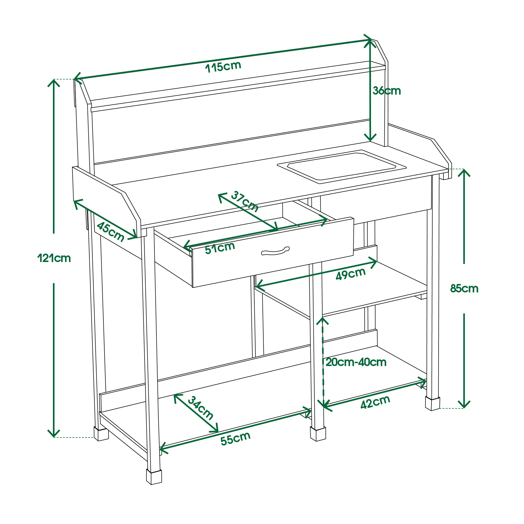 MCombo Planten tafel Tuin tafel Bloem tafel met Wasbak Opbergruimte Hout 0458