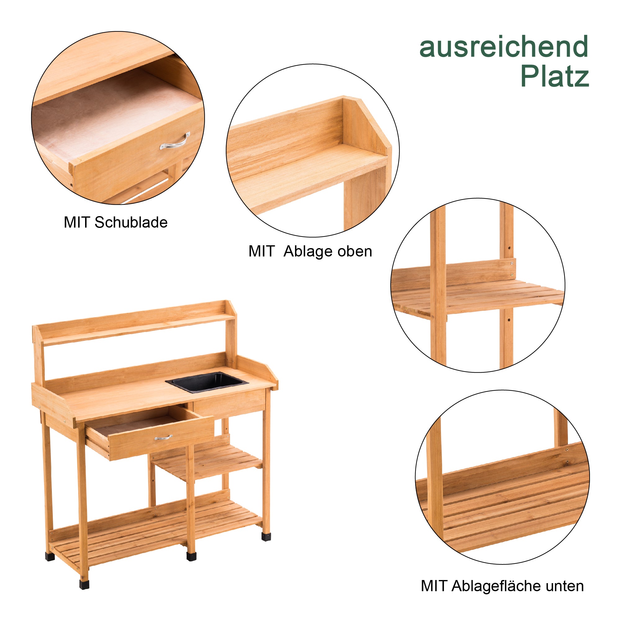 MCombo Planten tafel Tuin tafel Bloem tafel met Wasbak Opbergruimte Hout 0458