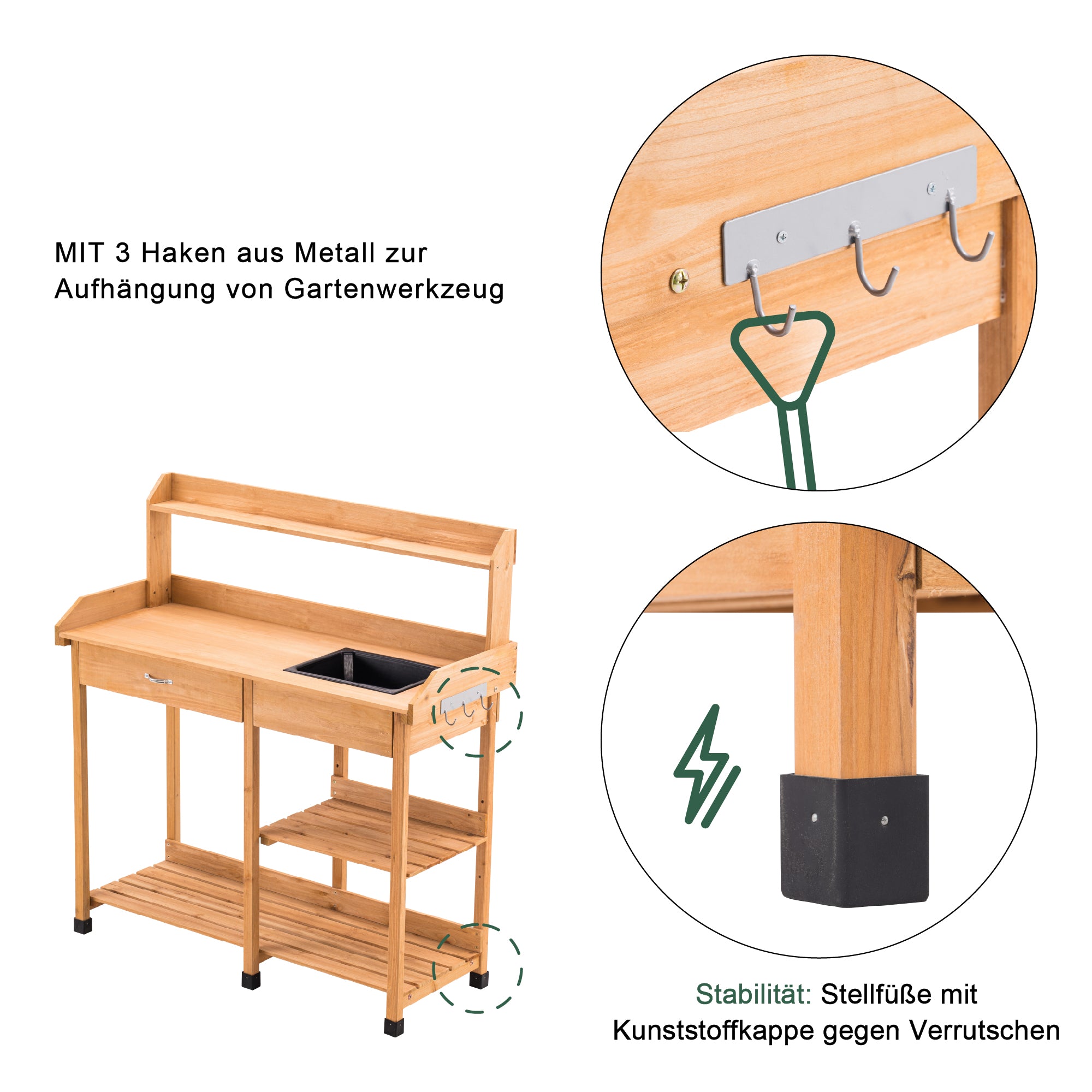 MCombo Planten tafel Tuin tafel Bloem tafel met Wasbak Opbergruimte Hout 0458