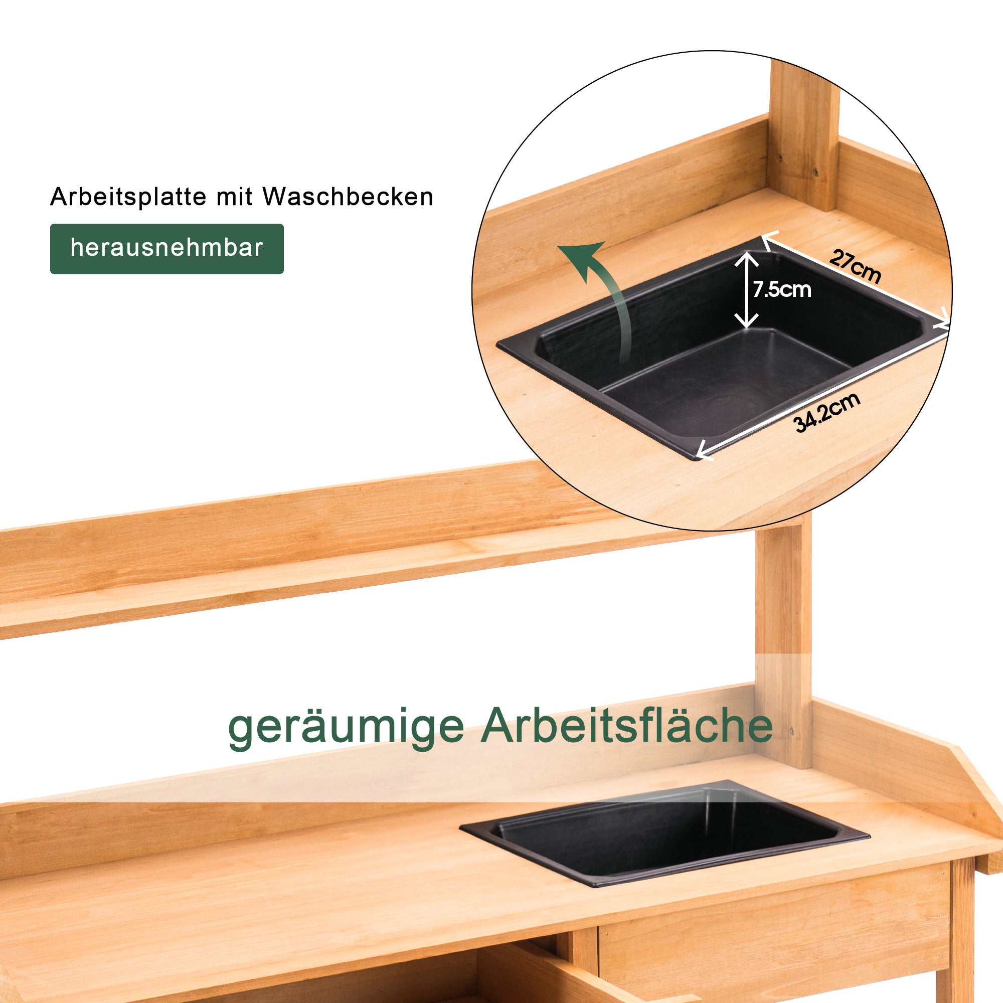 MCombo Planten tafel Tuin tafel Bloem tafel met Wasbak Opbergruimte Hout 0458