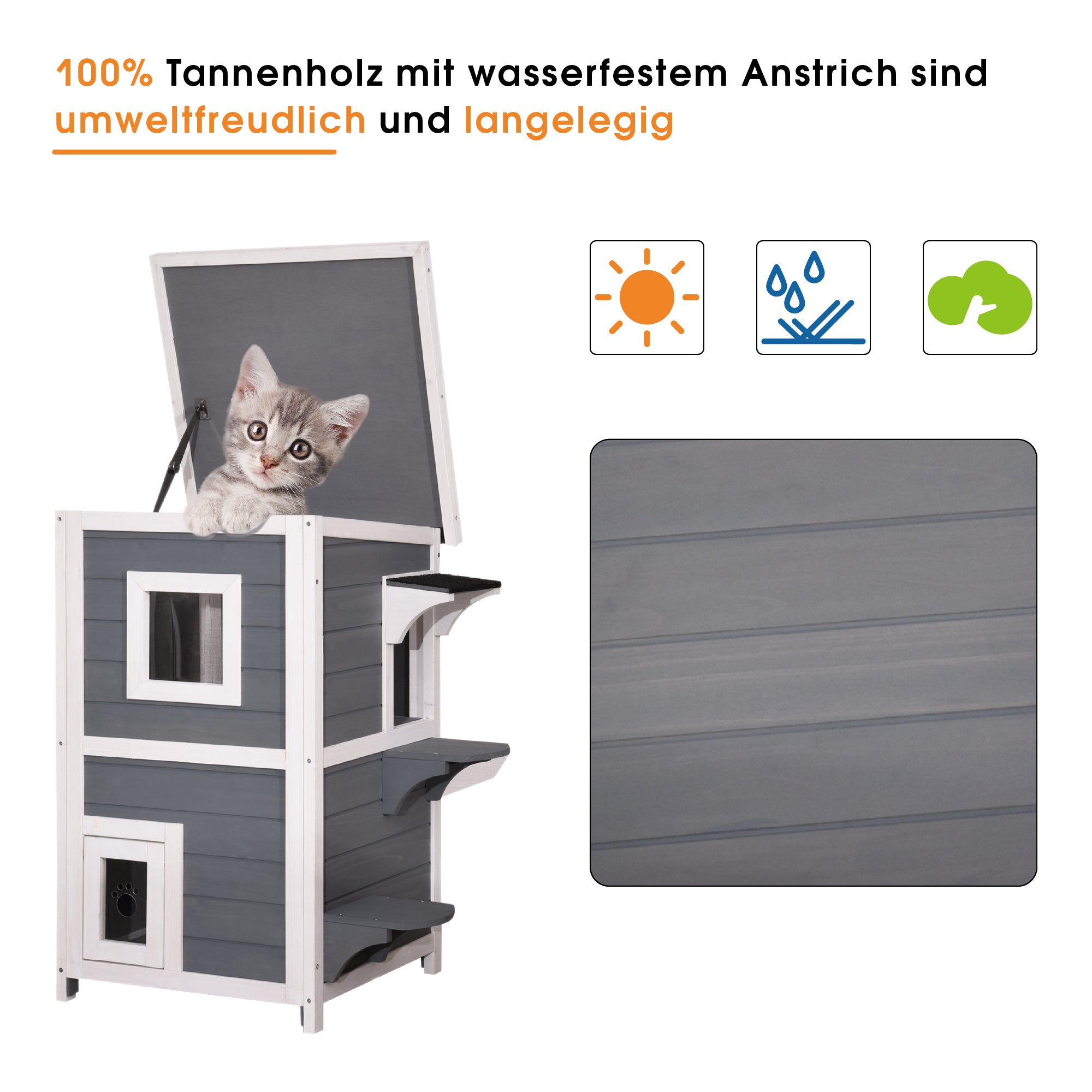 Lovupet kattenhuis kattenvilla kattenhut 2 verdiepingen weerbestendig 0508EY