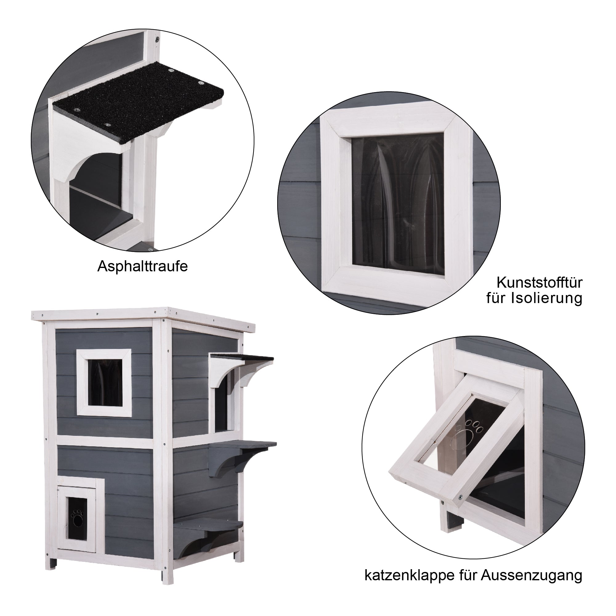 Lovupet kattenhuis kattenvilla kattenhut 2 verdiepingen weerbestendig 0508EY