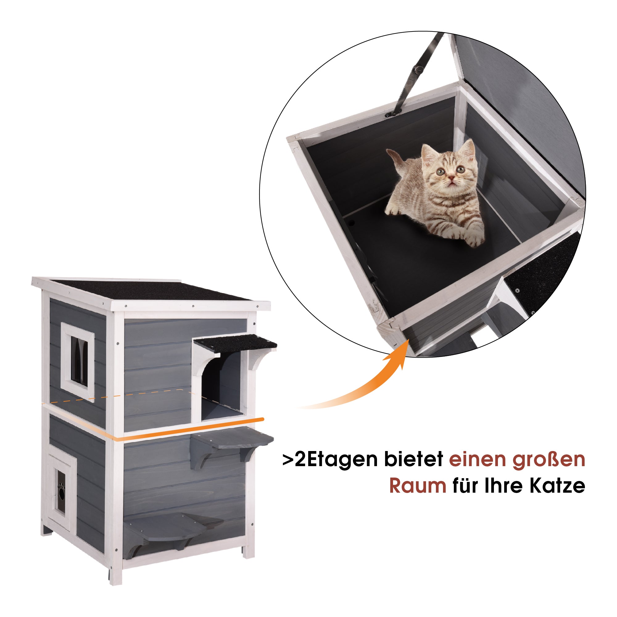 Lovupet kattenhuis kattenvilla kattenhut 2 verdiepingen weerbestendig 0508EY
