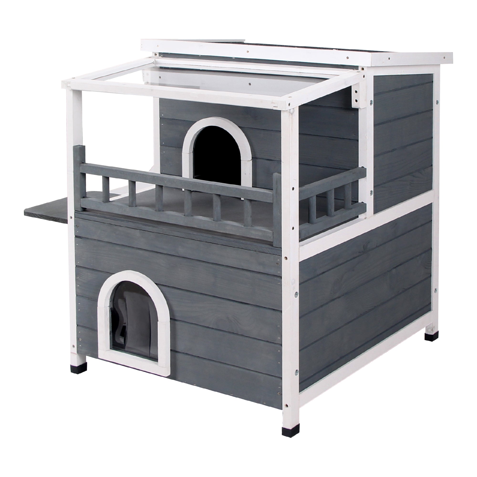Lovupet kattenhuis kattenvilla kattenhut 2 verdiepingen met terrasdak 0509EY