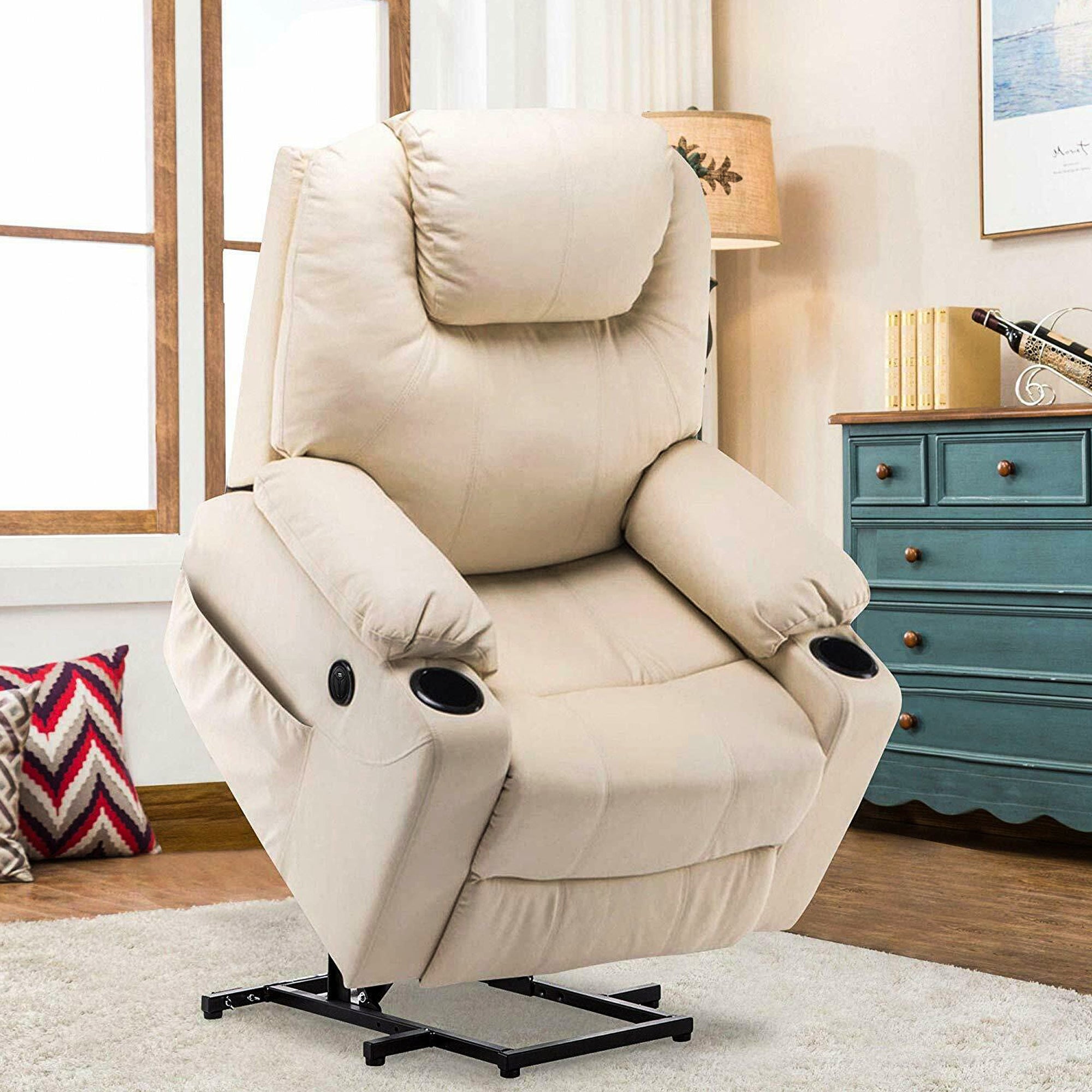 MCombo Poltrona TV elettrica reclinabile con sollevamento assistito, reclinabile fino a 140°, poltrona massaggiante con funzione riscaldante, regolabile tramite pulsanti e telecomando, con porta USB, 7040