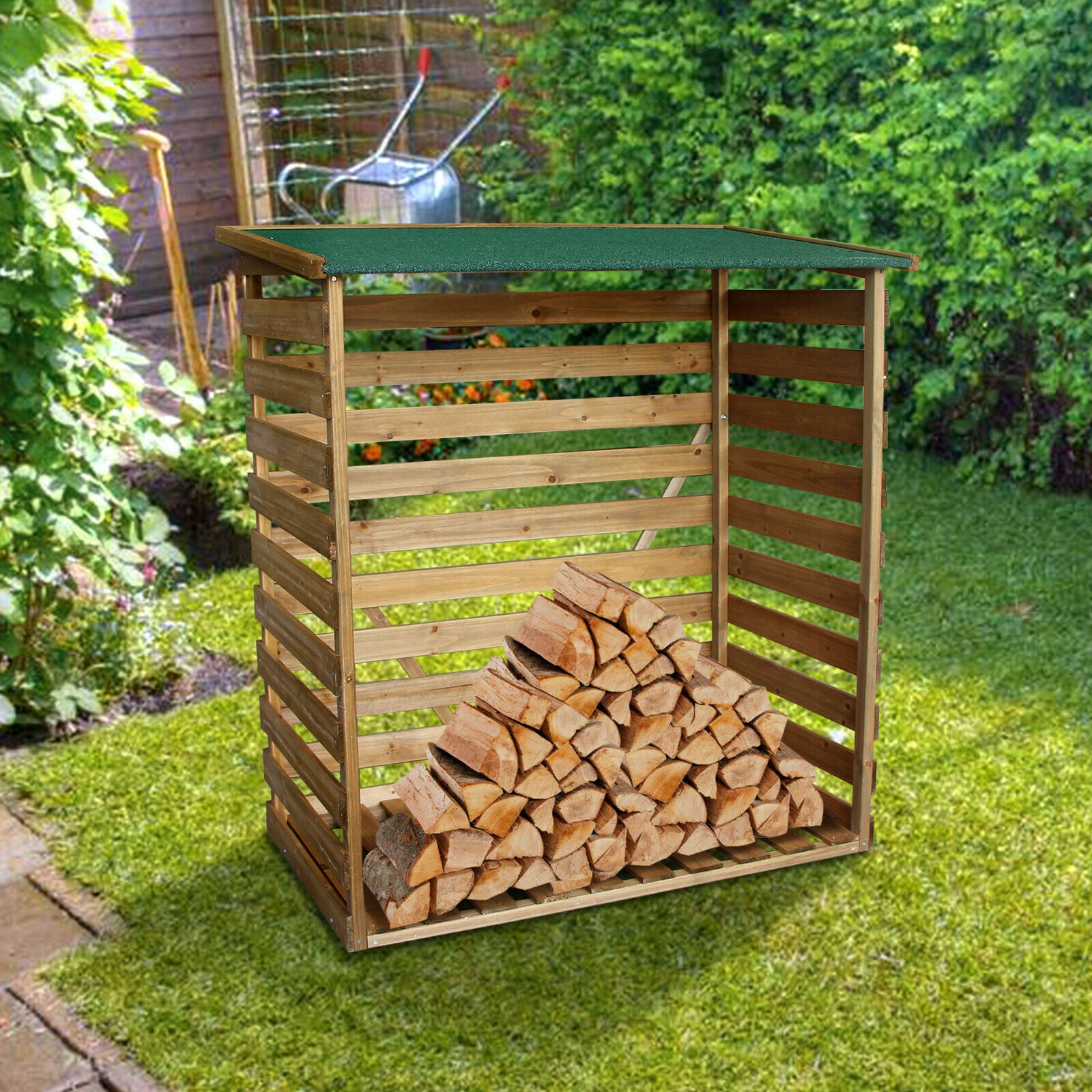 M MCombo Houten Rek, Buiten Haardhout Rek met Achterwand, Houten Onderstand met Waterdichte Dekking, 1202/1200/1213