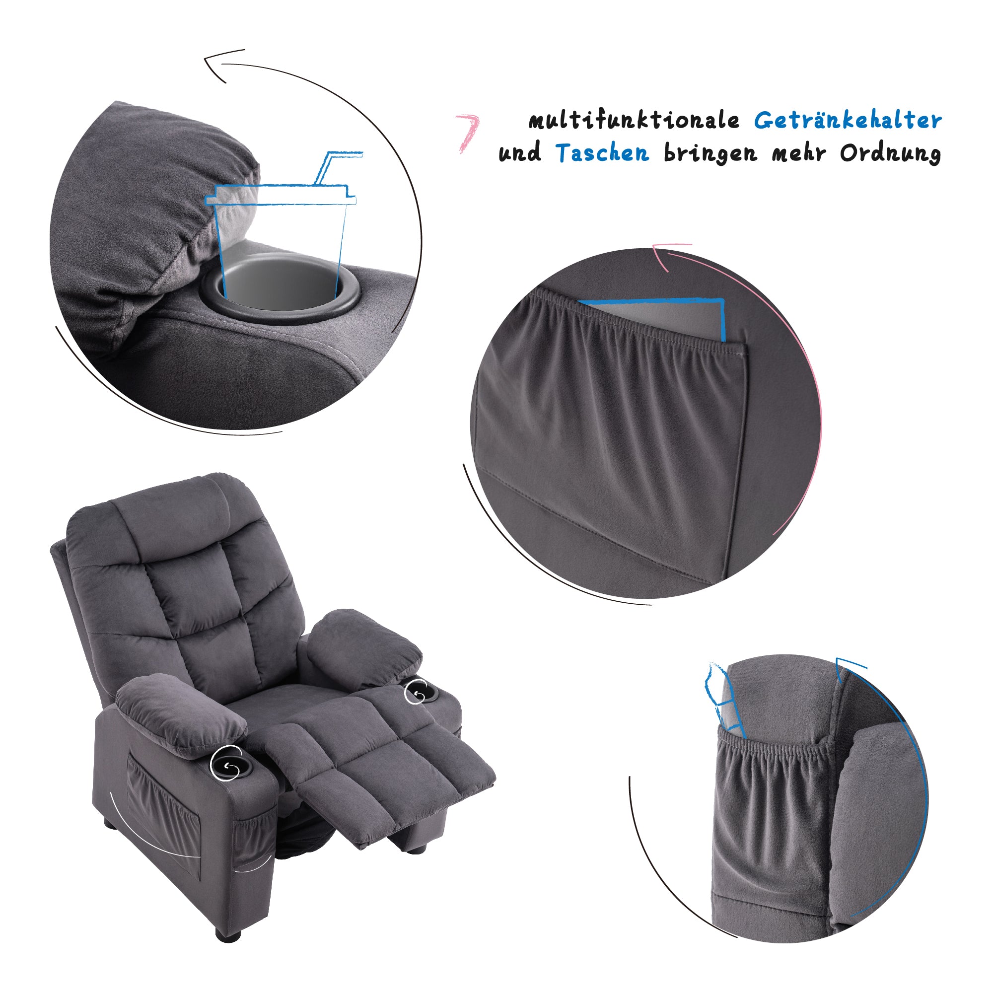 MCombo Kinderstoel Jeugd- en Kindersofa Kindersessel met Ligfunctie 7355