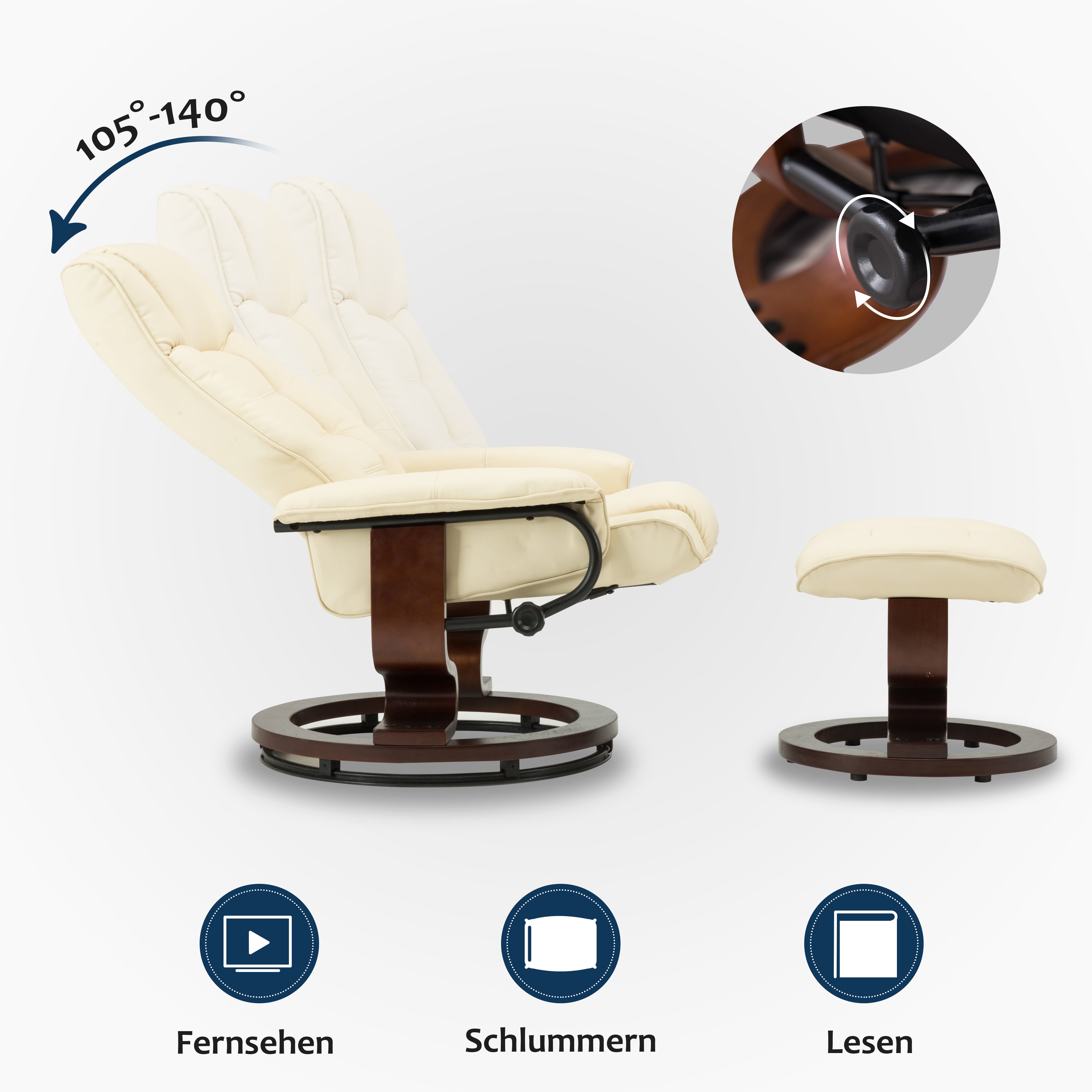 MCombo Poltrona relax con poggiapiedi, poltrona TV girevole a 360° con funzione reclinabile, poltrona TV con portata massima di 120 kg, moderna poltrona lounge per soggiorno, 9019
