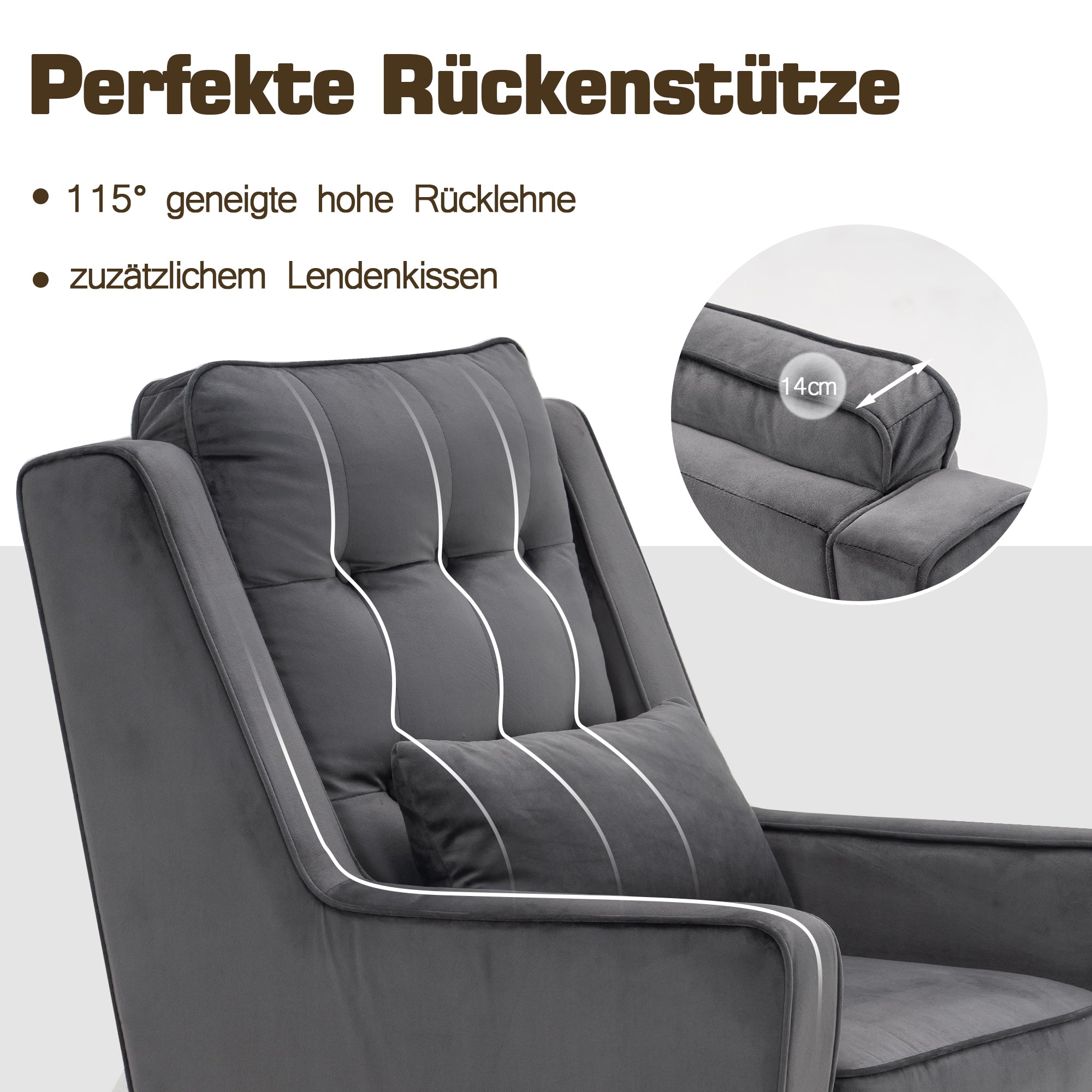 MCombo Poltrona "wingback" rivestita in velluto per il soggiorno; dotata di braccioli, cuscino e gambe in metallo; cuscino della seduta rimovibile; poltrona relax in stile Chesterfield; portata massima: 120 kg; modello 7277