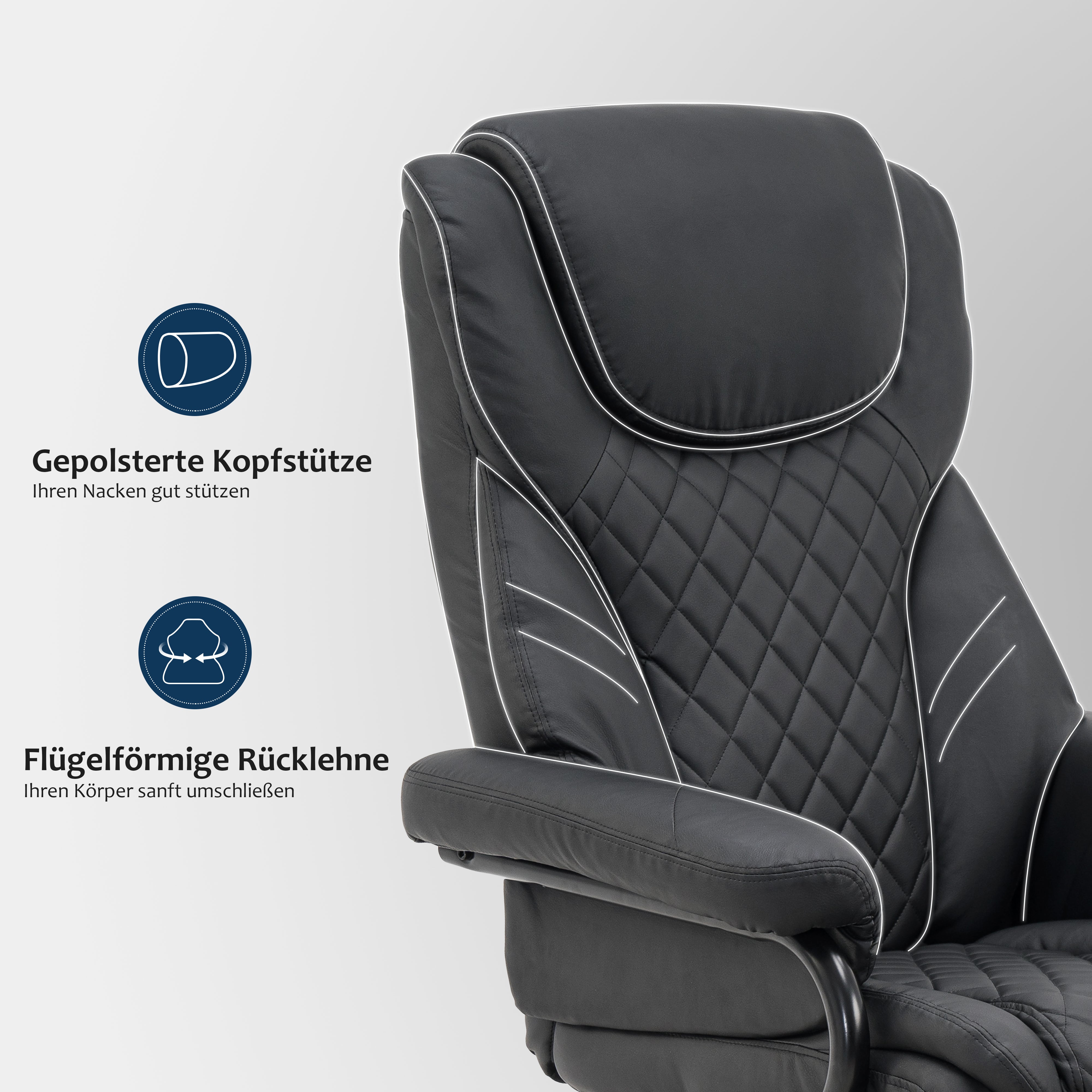 MCombo Poltrona relax, poltrona TV, poltrona girevole con poggiapiedi, girevole a 360°, con tasca laterale, rivestimento in similpelle, motivo a quadri 9022