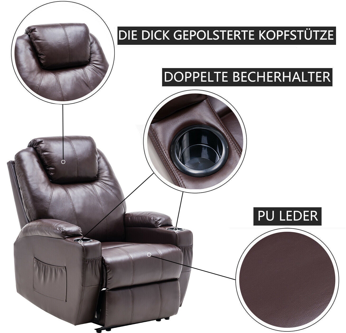 MCombo Poltrona relax elettrica, poltrona massaggiante, poltrona TV, funzione reclinabile, vibrazione, riscaldamento 7061