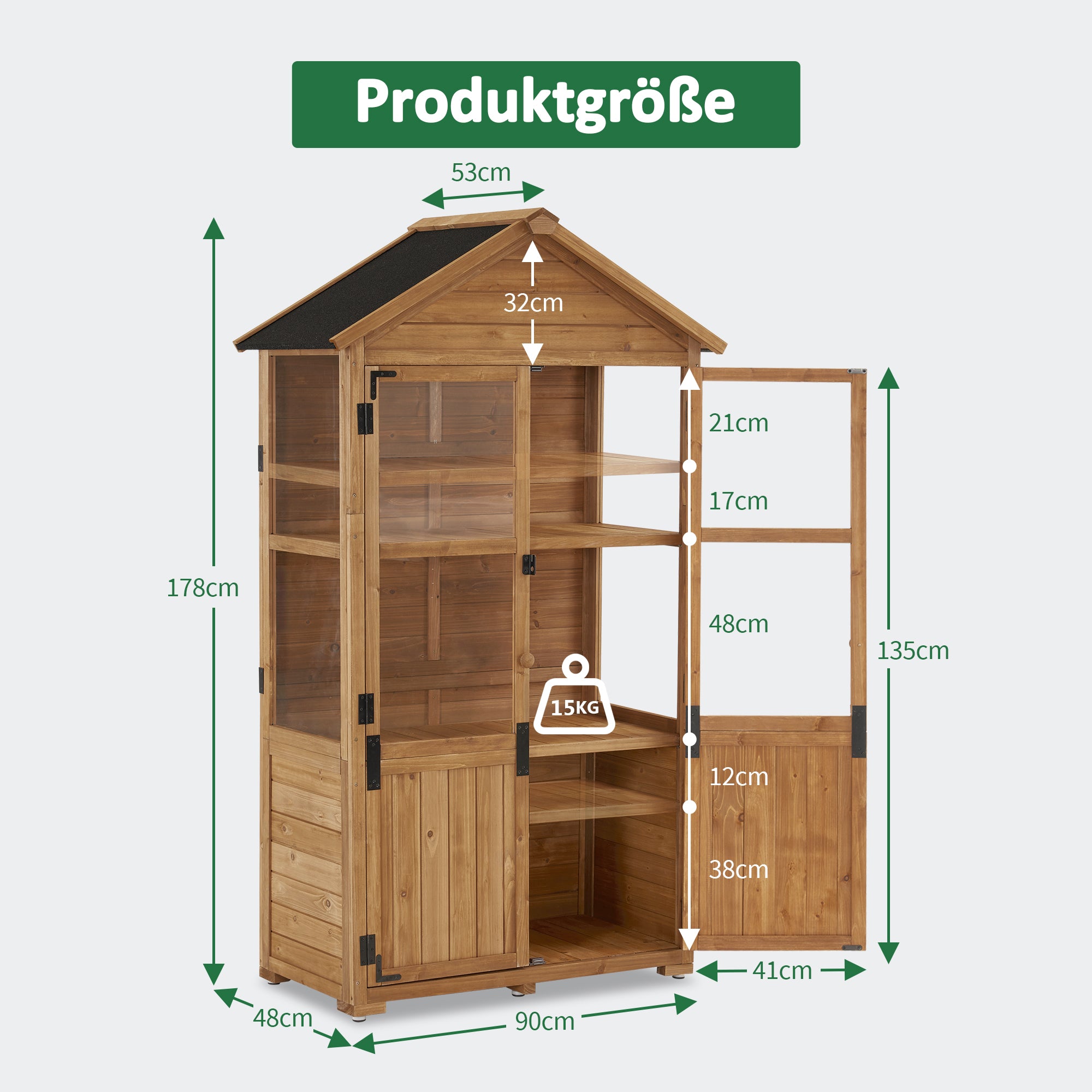 MCombo Piccola casetta da giardino in legno, resistente alle intemperie, ideale come casetta da giardino/rimessa attrezzi, serra per balcone e terrazzo, 100 × 53 × 178 cm, 0111