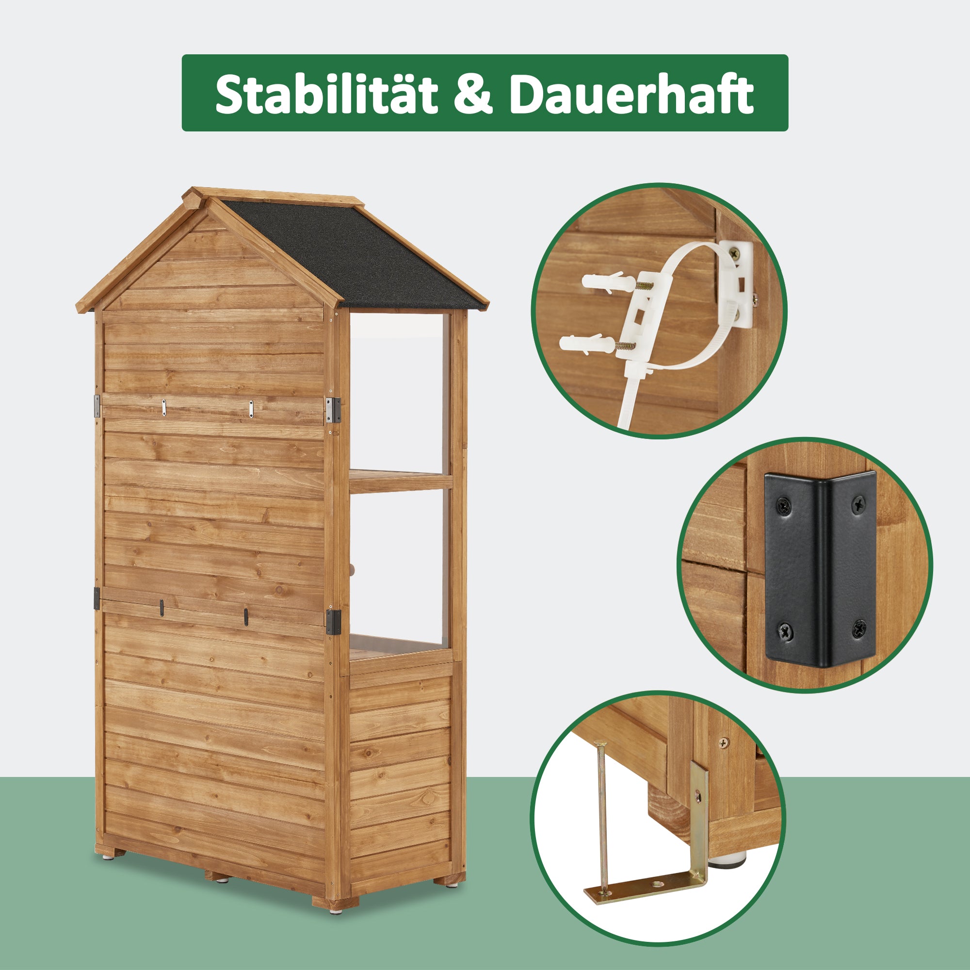 MCombo Piccola casetta da giardino in legno, resistente alle intemperie, ideale come casetta da giardino/rimessa attrezzi, serra per balcone e terrazzo, 100 × 53 × 178 cm, 0111