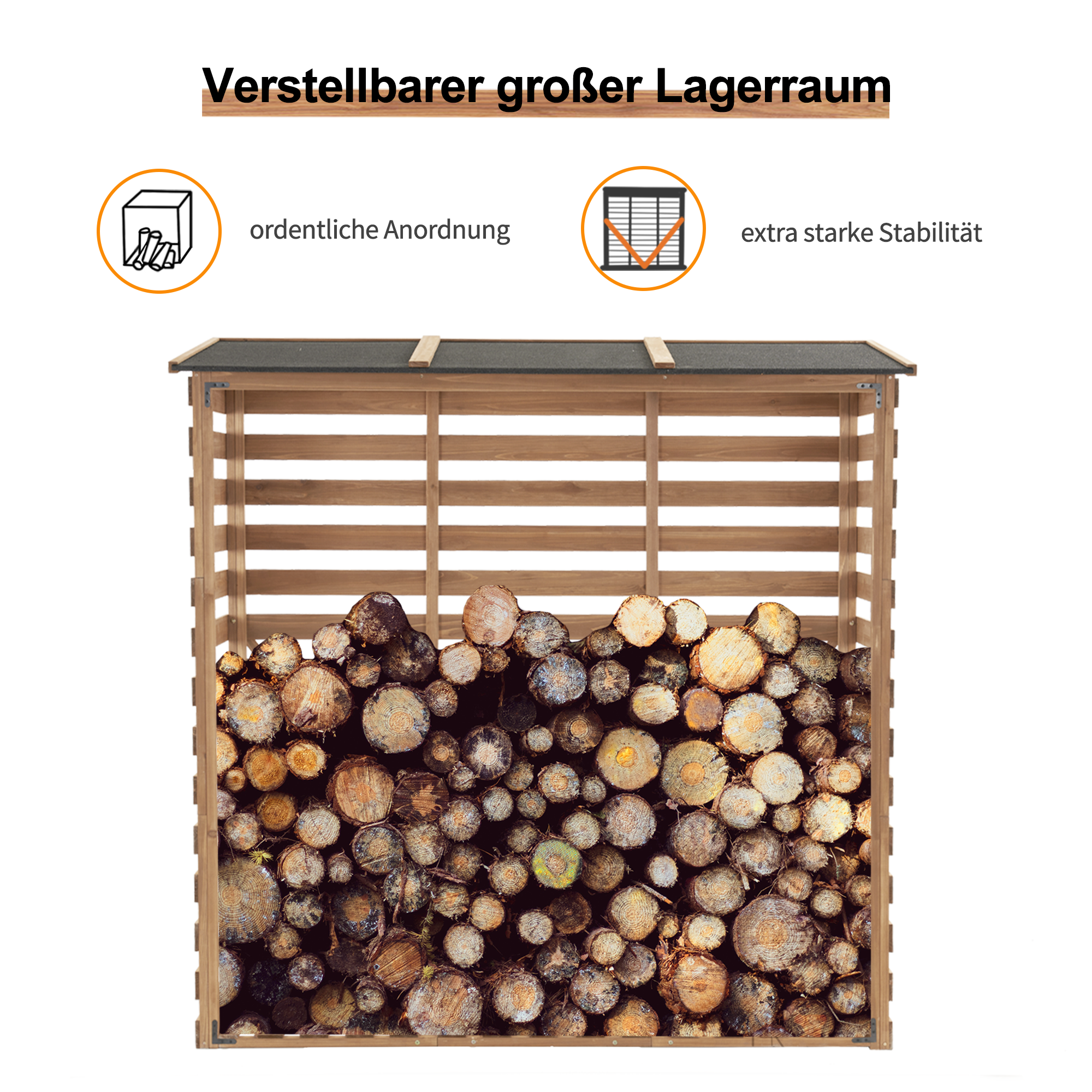 M MCombo Houten Rek, Buiten Haardhout Rek met Achterwand, Houten Onderstand met Waterdichte Dekking, 1202/1200/1213