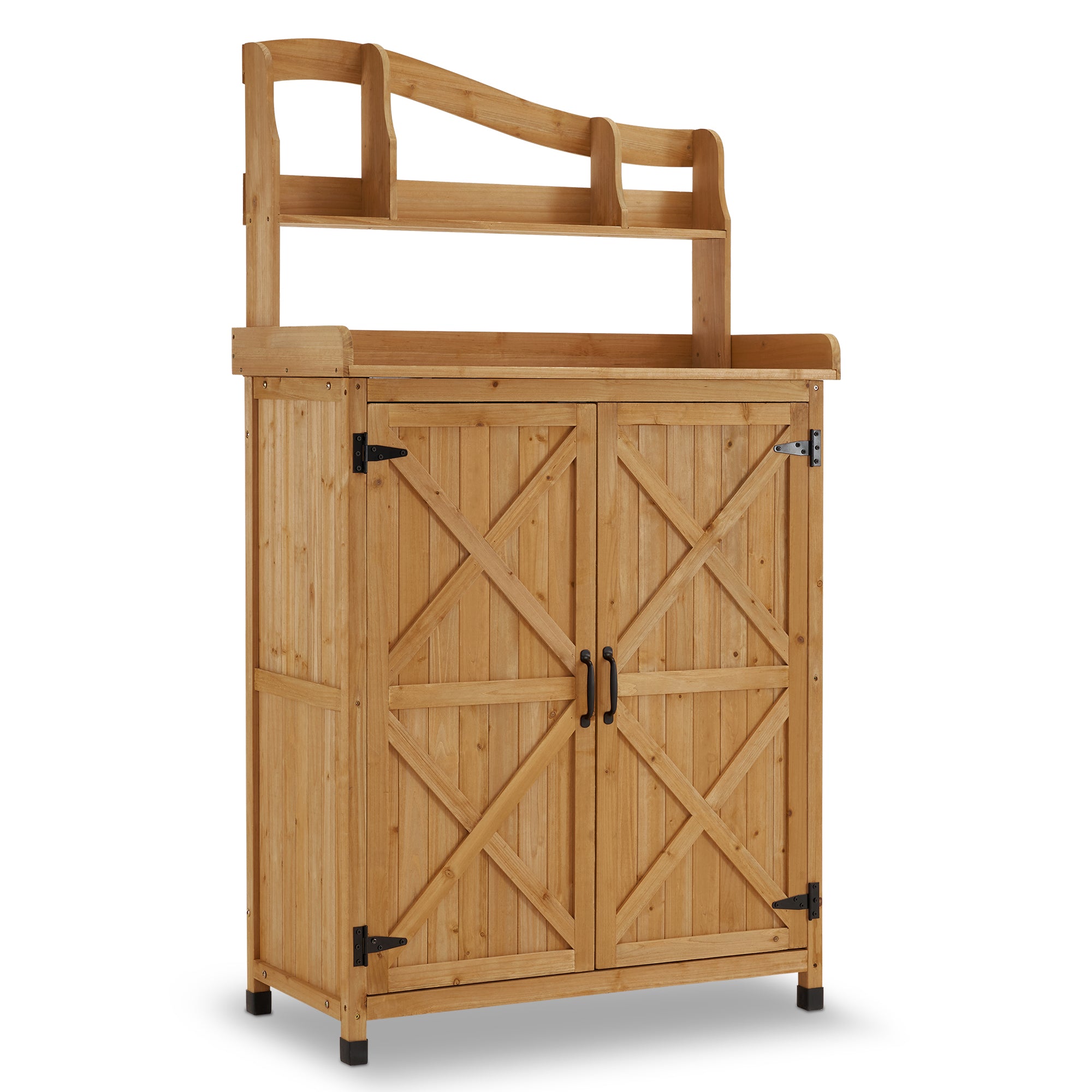 MCombo Banco da giardinaggio in legno per esterni resistente alle intemperie – tavolo per piante e fiori con piano di lavoro – per giardino, balcone e patio – Naturale – 0439