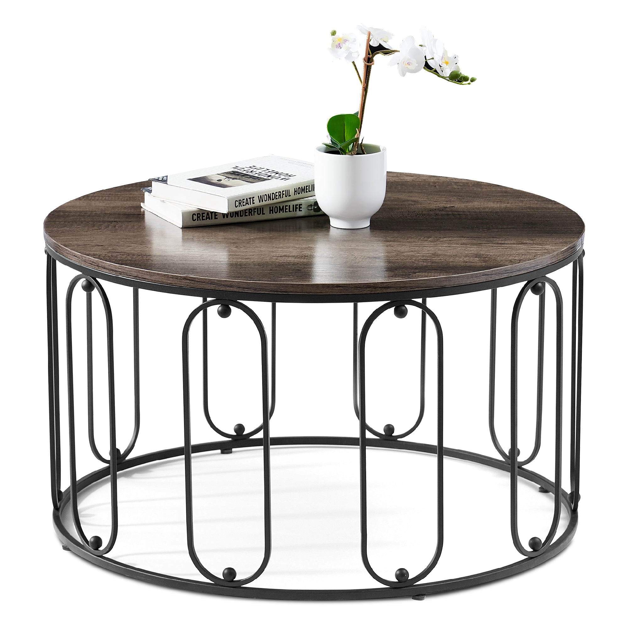 MCombo Metalen Meubels Salontafel Bijzettafel Rond Marmerlook/Industrieel Stijl 2147