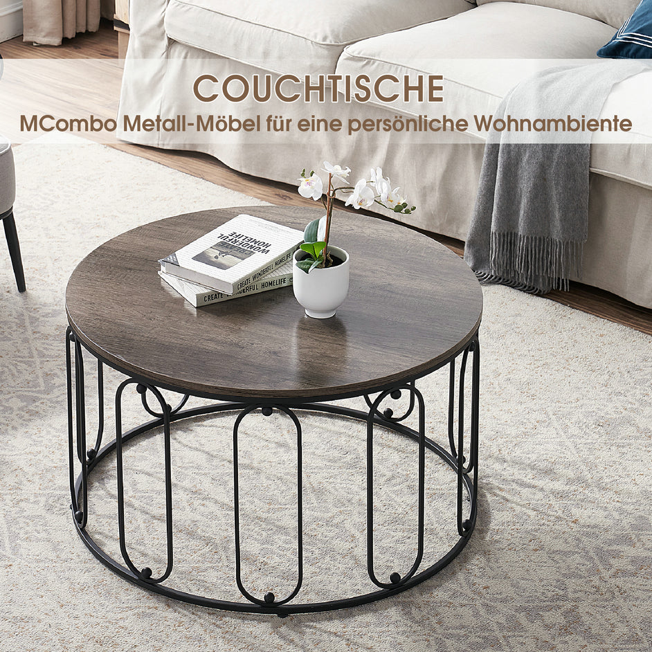 MCombo Metalen Meubels Salontafel Bijzettafel Rond Marmerlook/Industrieel Stijl 2147