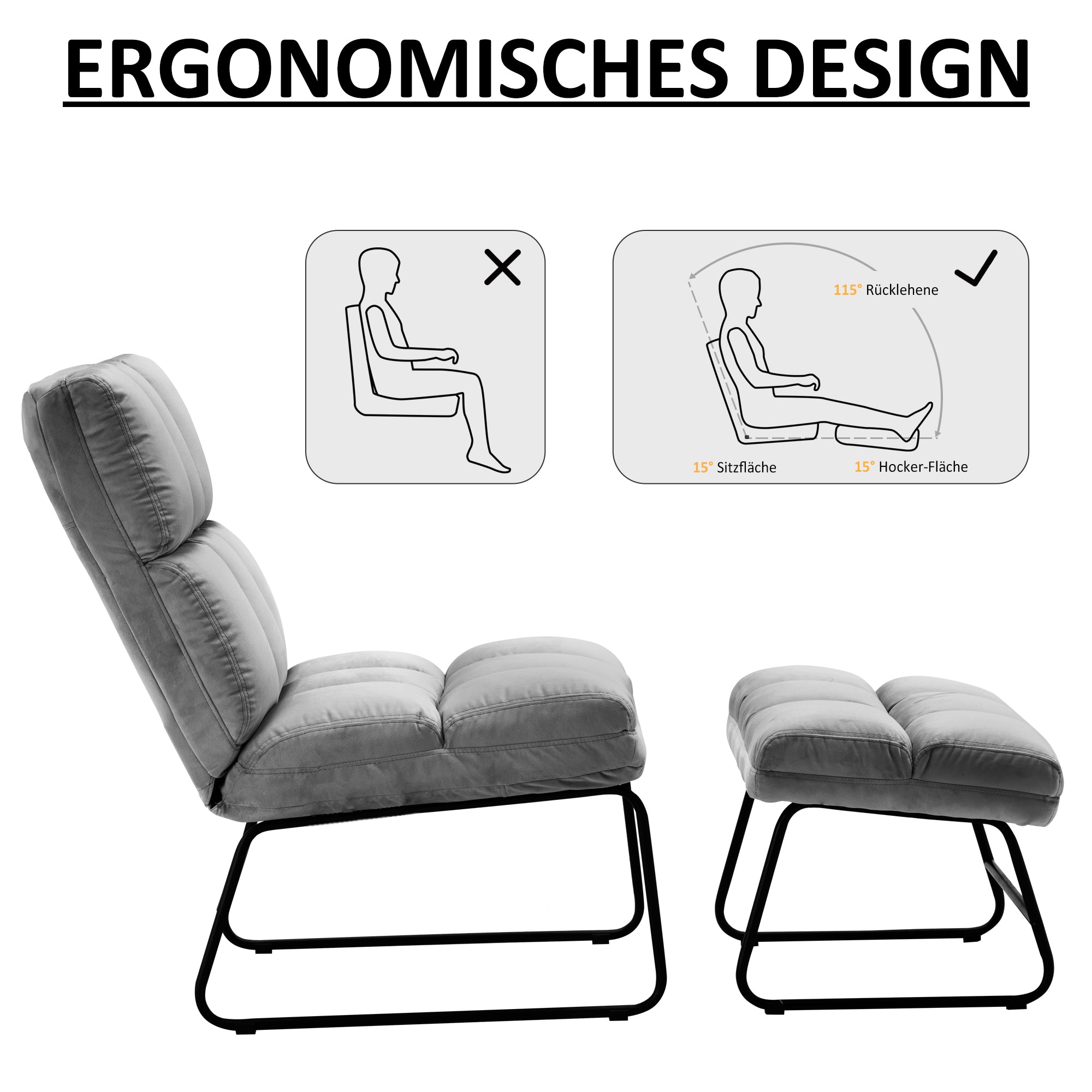 MCombo Poltrona con poggiapiedi, reclinabile per soggiorno, poltrona TV moderna, poltrona relax, in microfibra/velluto, 0016/0014