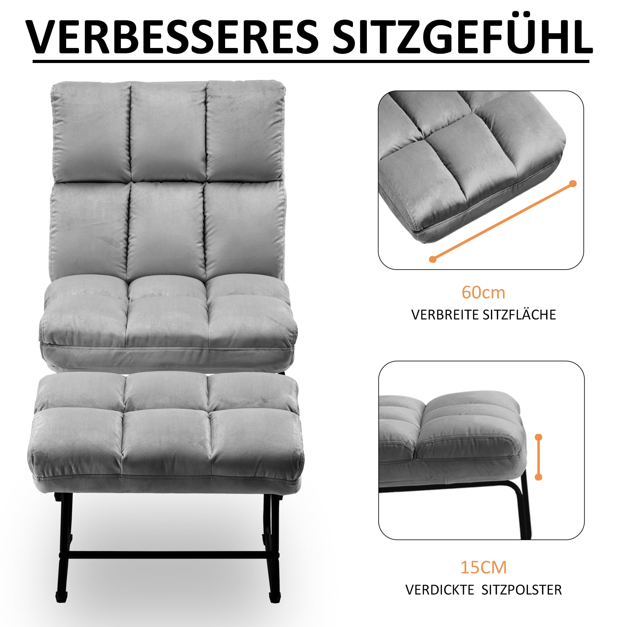 MCombo Poltrona con poggiapiedi, reclinabile per soggiorno, poltrona TV moderna, poltrona relax, in microfibra/velluto, 0016/0014