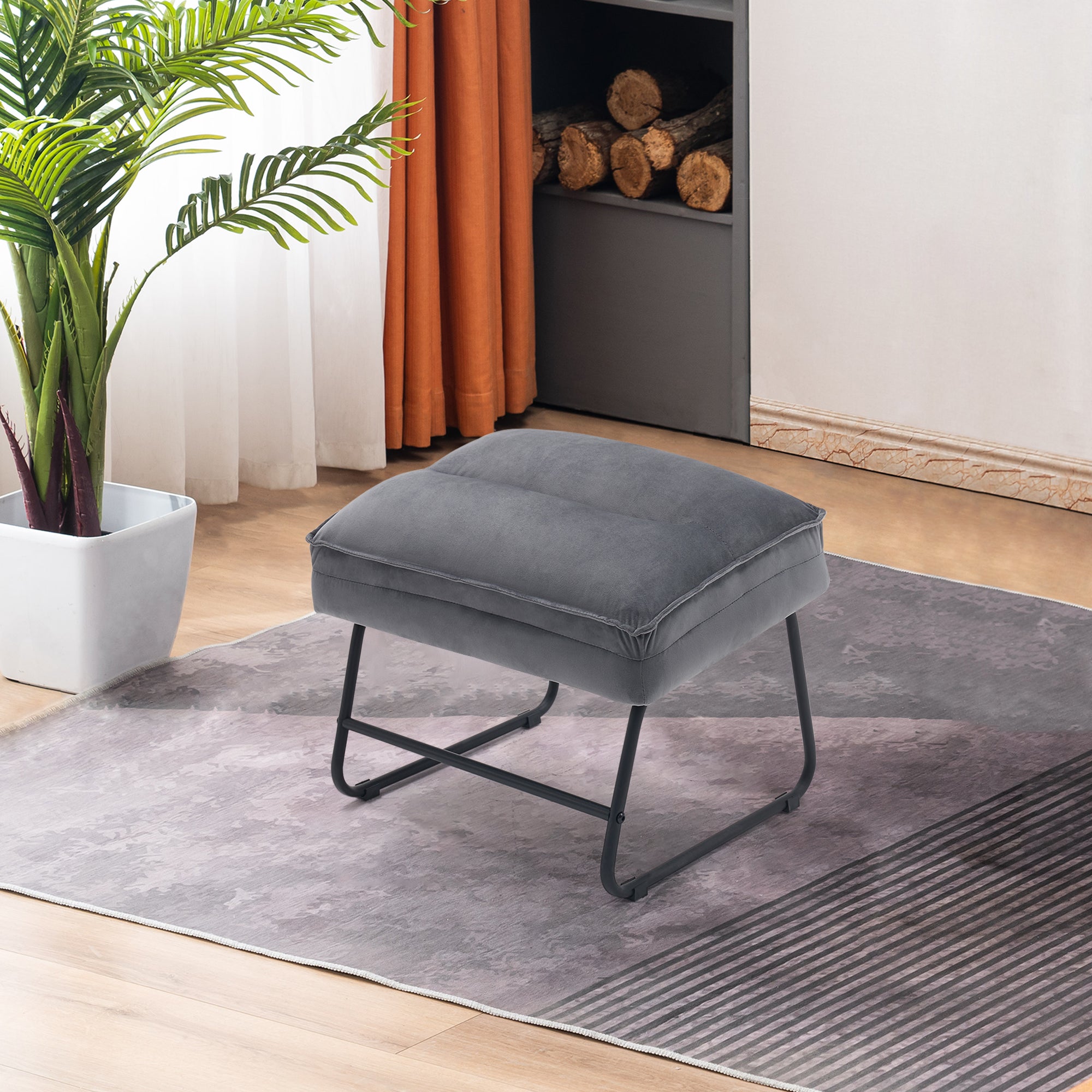 MCombo Poltrona reclinabile grigia con poggiapiedi, comoda poltrona imbottita, poltrona moderna per soggiorno, velluto, 4750DE