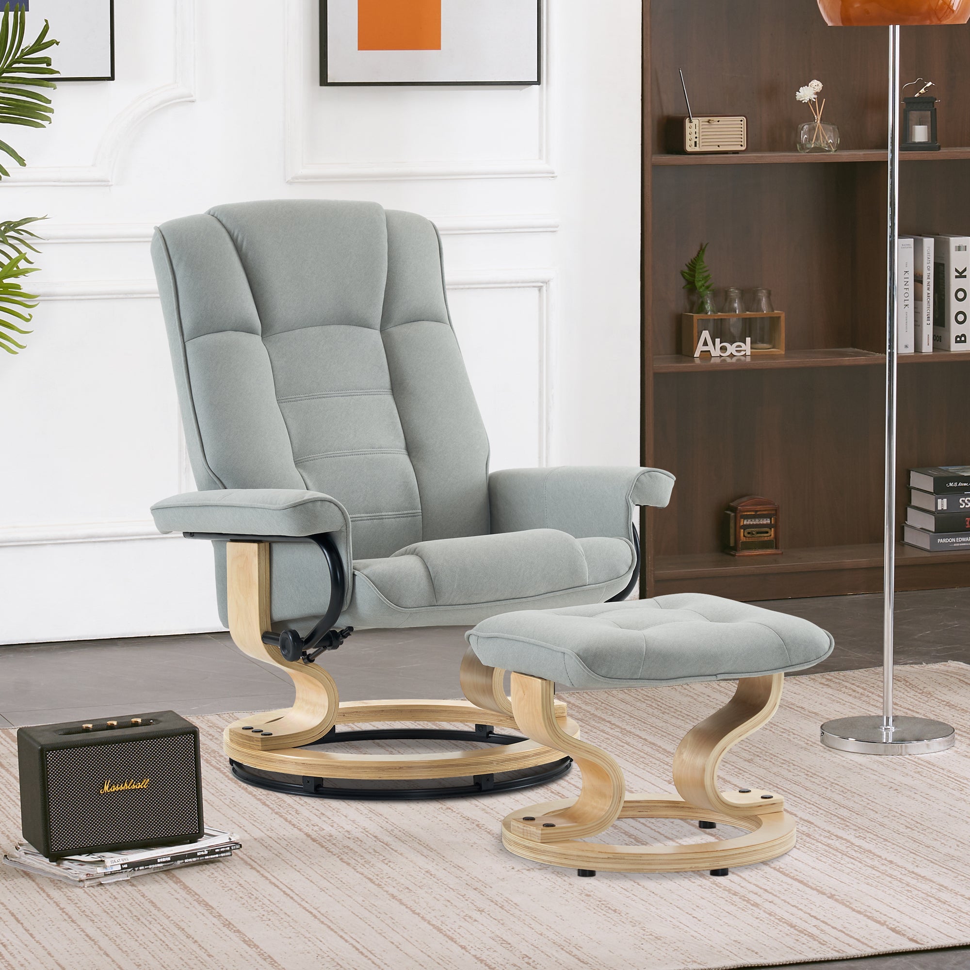 MCombo Poltrona relax con poggiapiedi, poltrona TV girevole a 360° con funzione reclinabile, poltrona TV con portata massima di 120 kg, moderna poltrona lounge per soggiorno, 9019