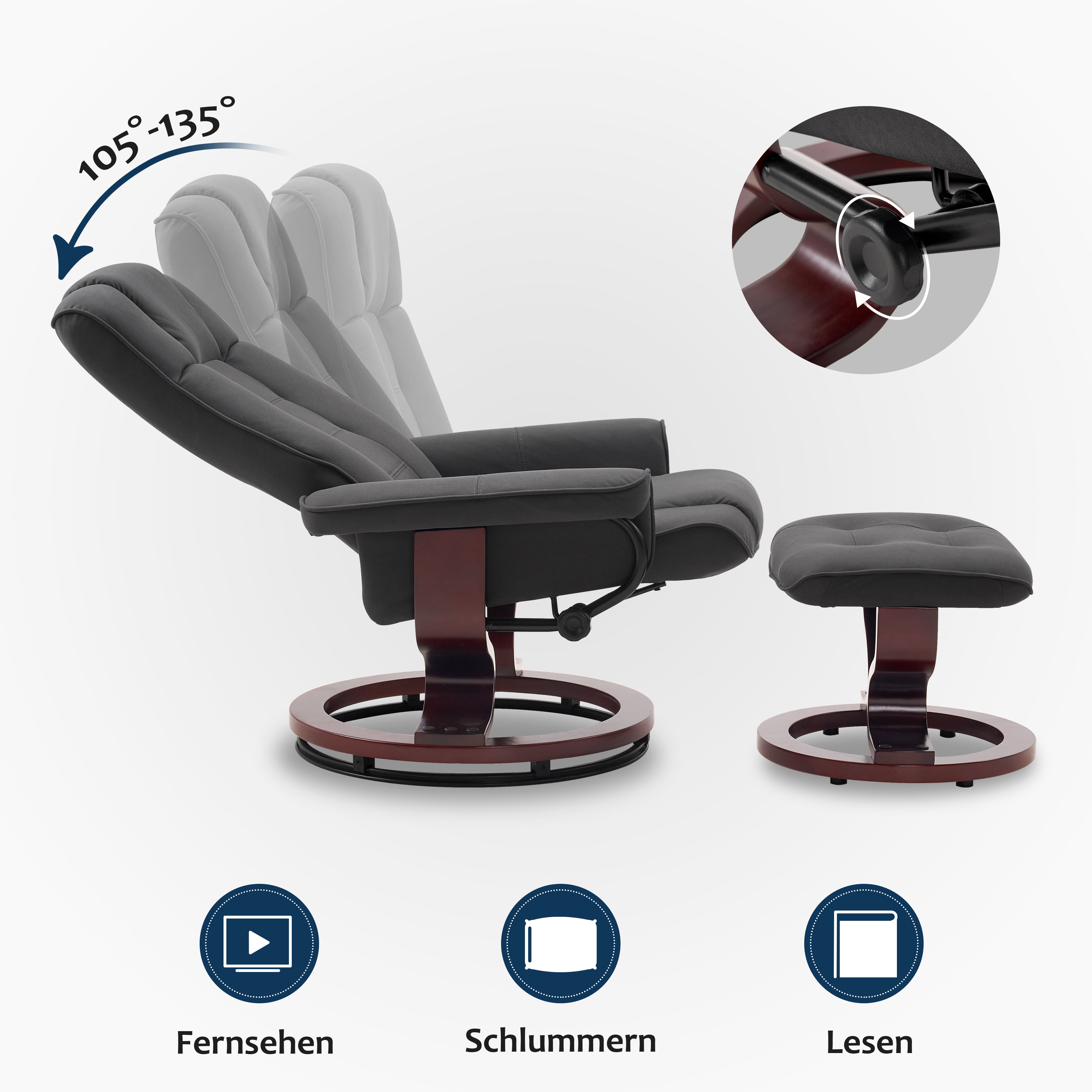 MCombo Poltrona relax con poggiapiedi, poltrona TV girevole a 360° con funzione reclinabile, poltrona TV con portata massima di 120 kg, moderna poltrona lounge per soggiorno, 9019