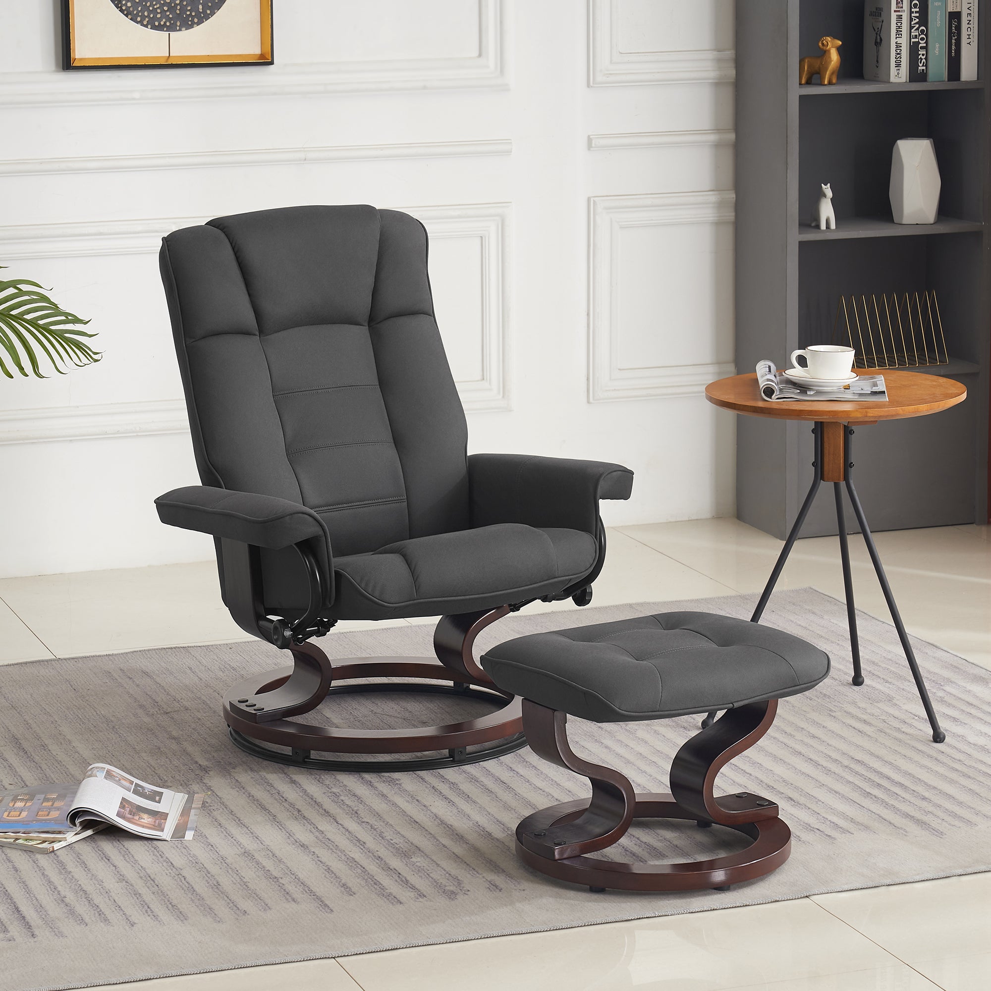 MCombo Poltrona relax con poggiapiedi, poltrona TV girevole a 360° con funzione reclinabile, poltrona TV con portata massima di 120 kg, moderna poltrona lounge per soggiorno, 9019