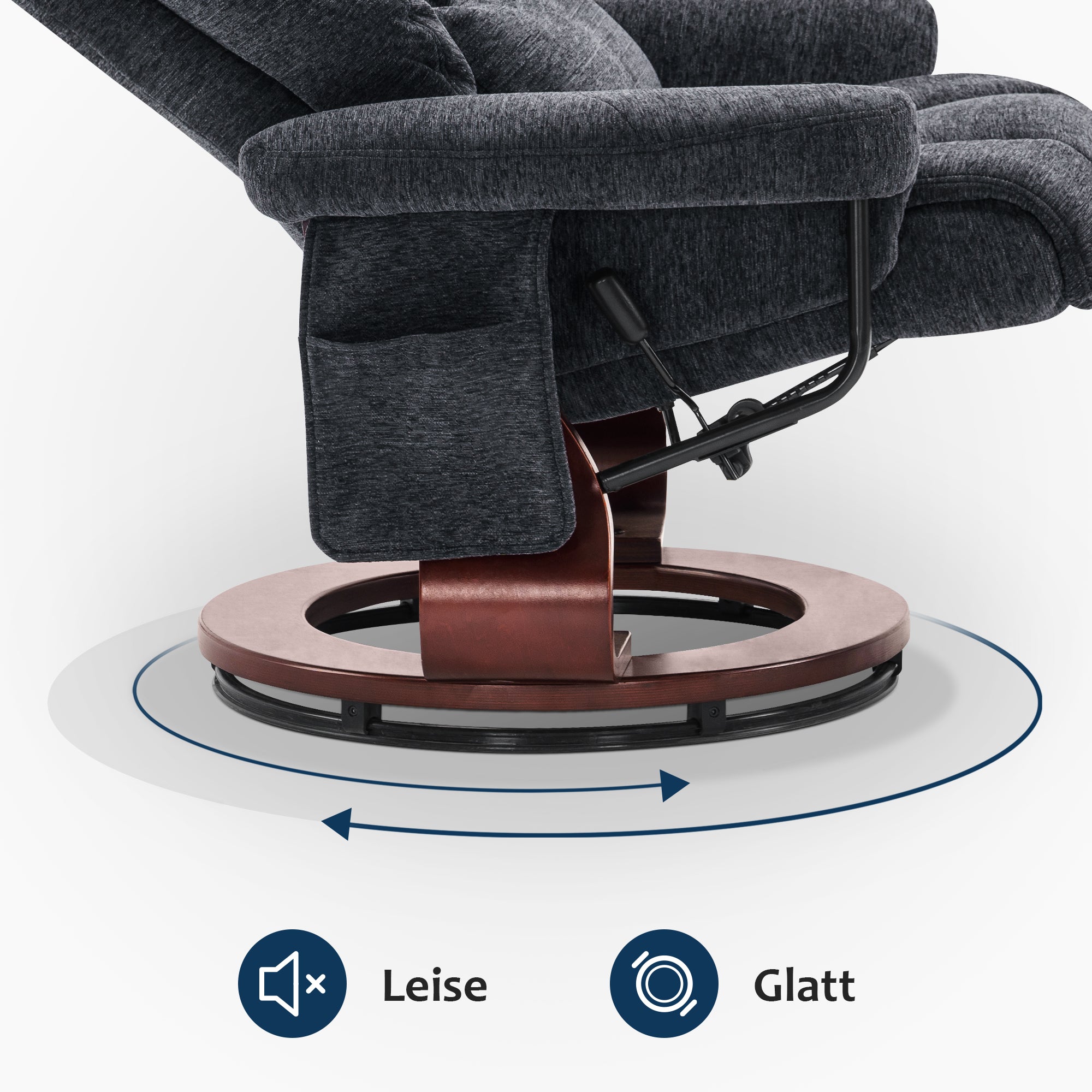 MCombo Poltrona relax con poggiapiedi, poltrona TV girevole a 360° con funzione reclinabile, portata massima 120 kg, moderna poltrona lounge per soggiorno, 9066