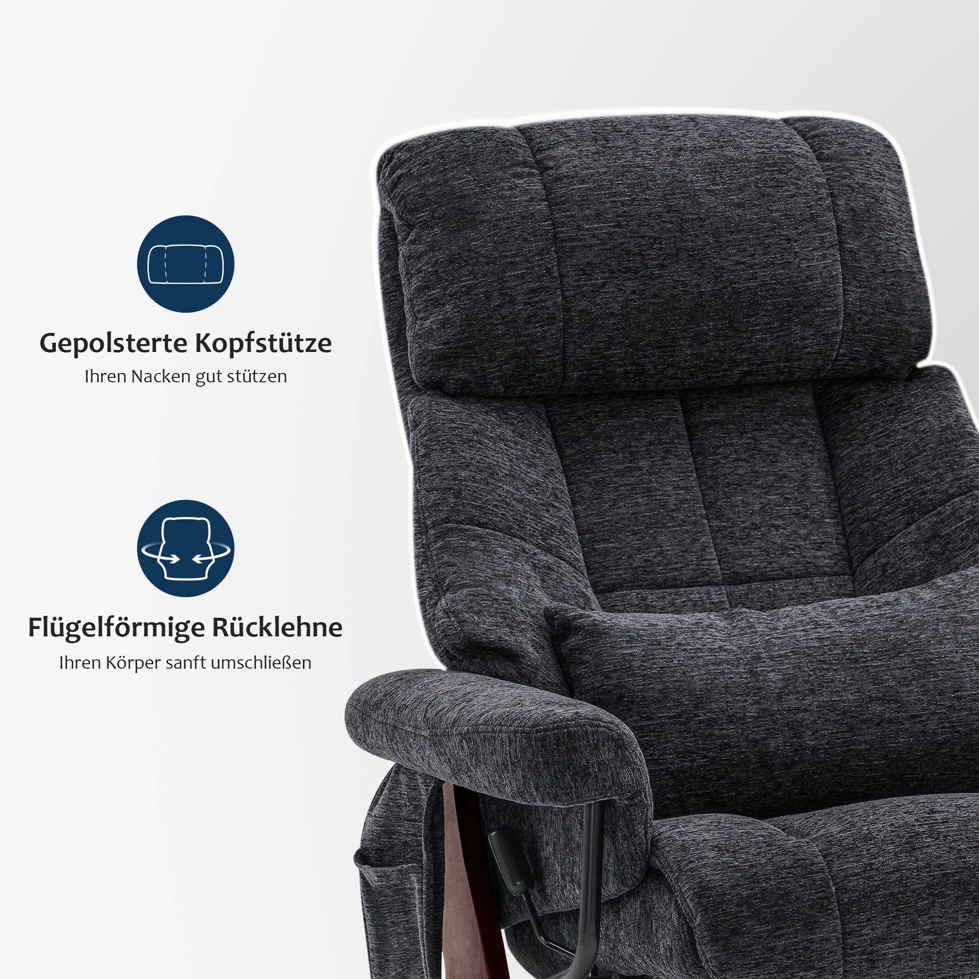 MCombo Poltrona relax con poggiapiedi, poltrona TV girevole a 360° con funzione reclinabile, portata massima 120 kg, moderna poltrona lounge per soggiorno, 9066