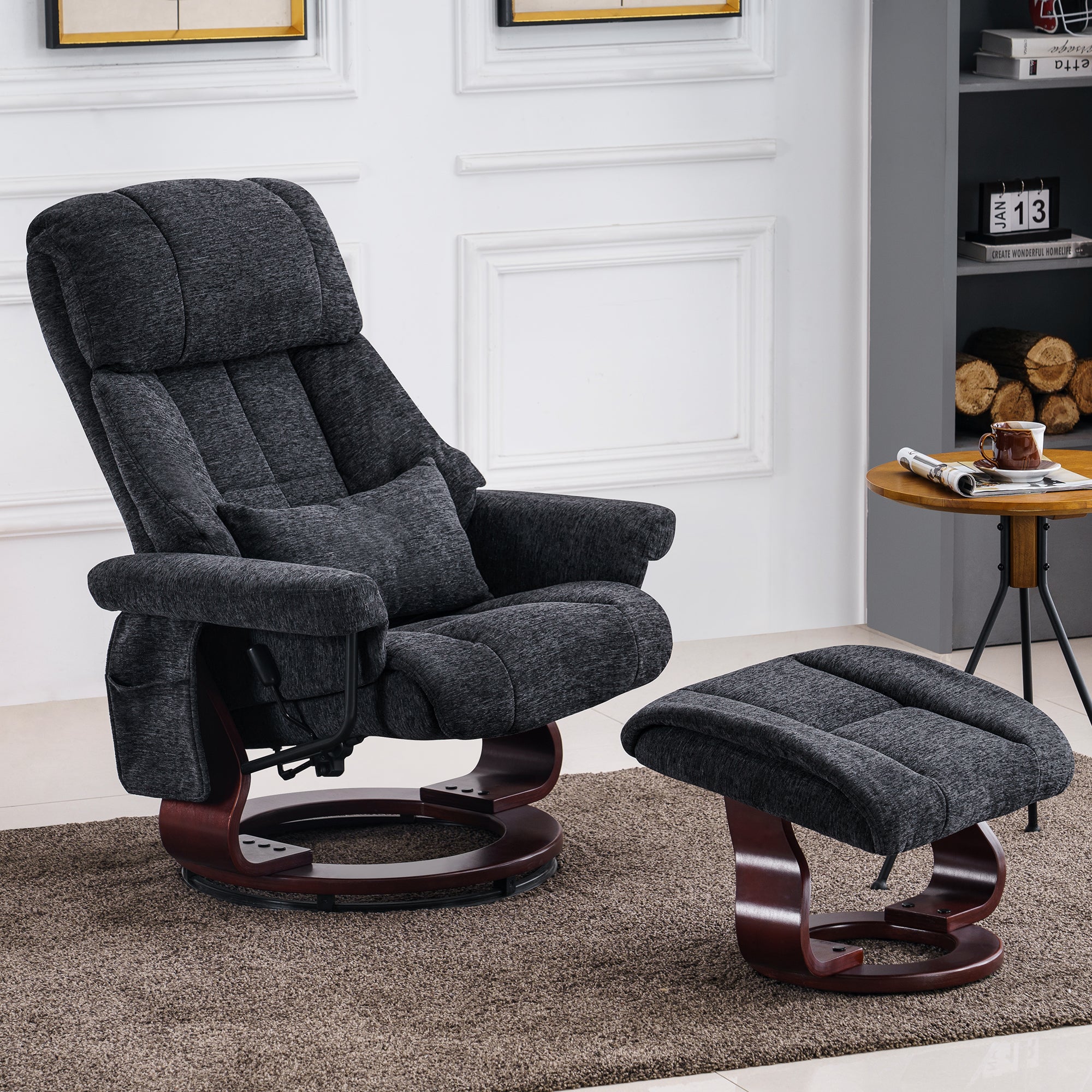 MCombo Poltrona relax con poggiapiedi, poltrona TV girevole a 360° con funzione reclinabile, portata massima 120 kg, moderna poltrona lounge per soggiorno, 9066