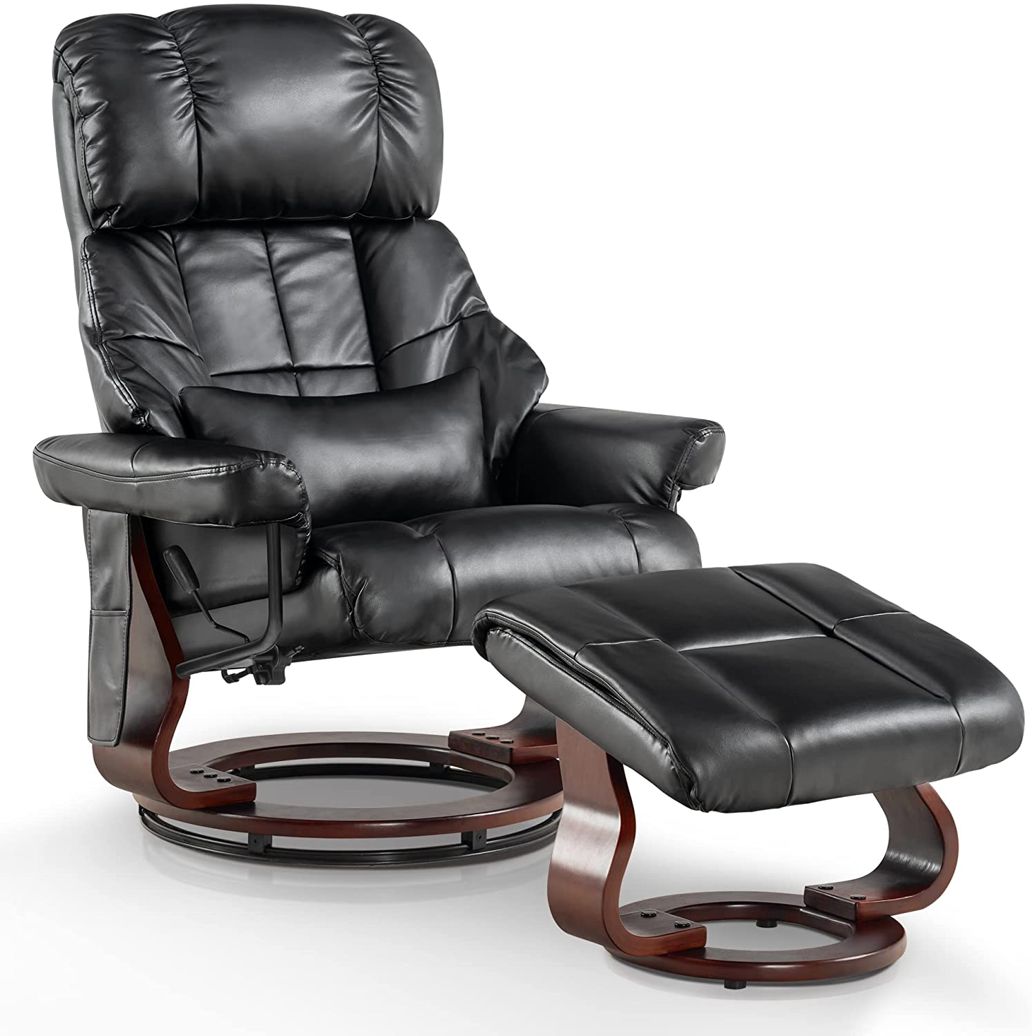 MCombo Poltrona relax con poggiapiedi, poltrona girevole a 360° con funzione reclinabile, moderna poltrona TV con tasca laterale per soggiorno, in ecopelle, 9068