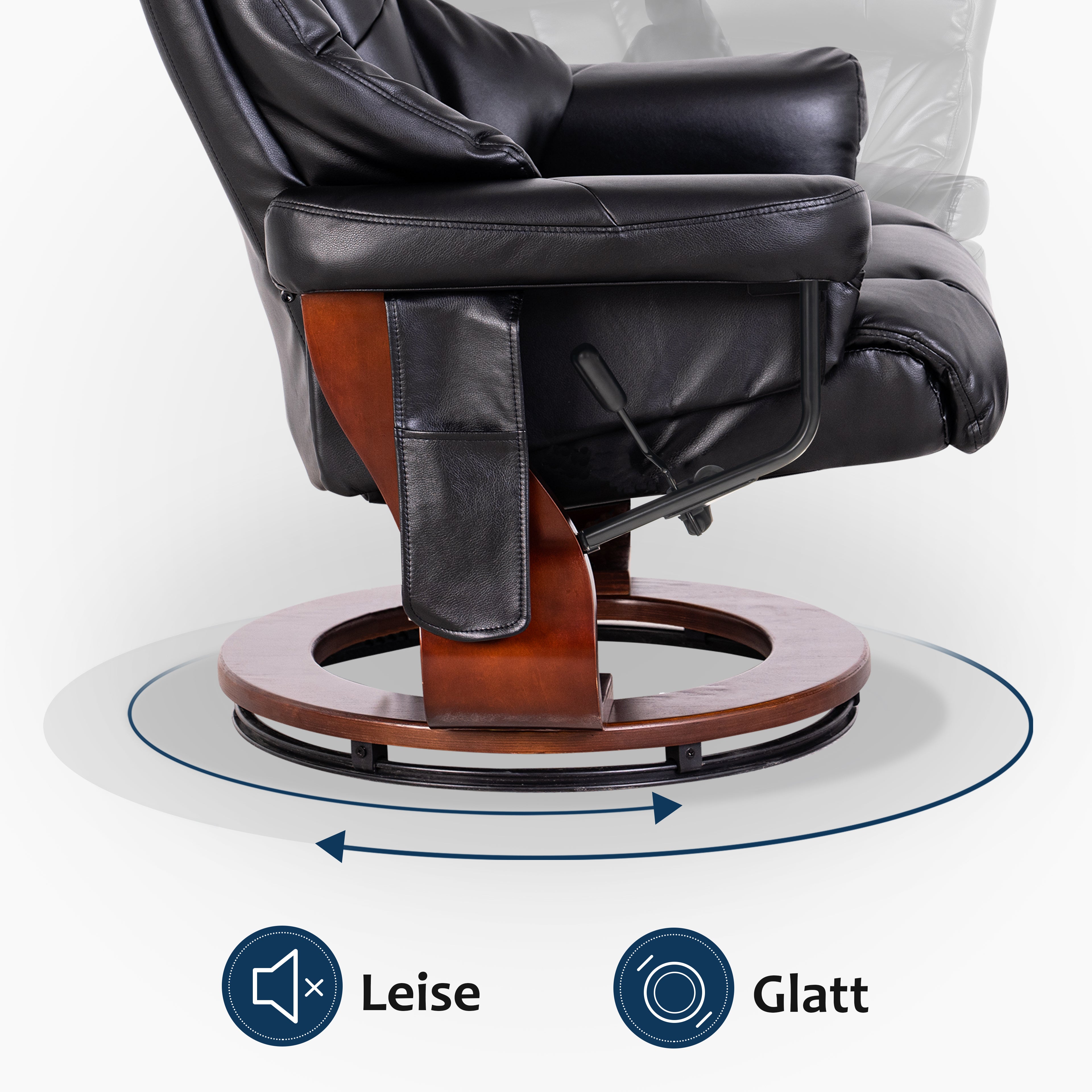 MCombo Poltrona relax con poggiapiedi, poltrona girevole a 360° con funzione reclinabile, moderna poltrona TV con tasca laterale per soggiorno, in ecopelle, 9068
